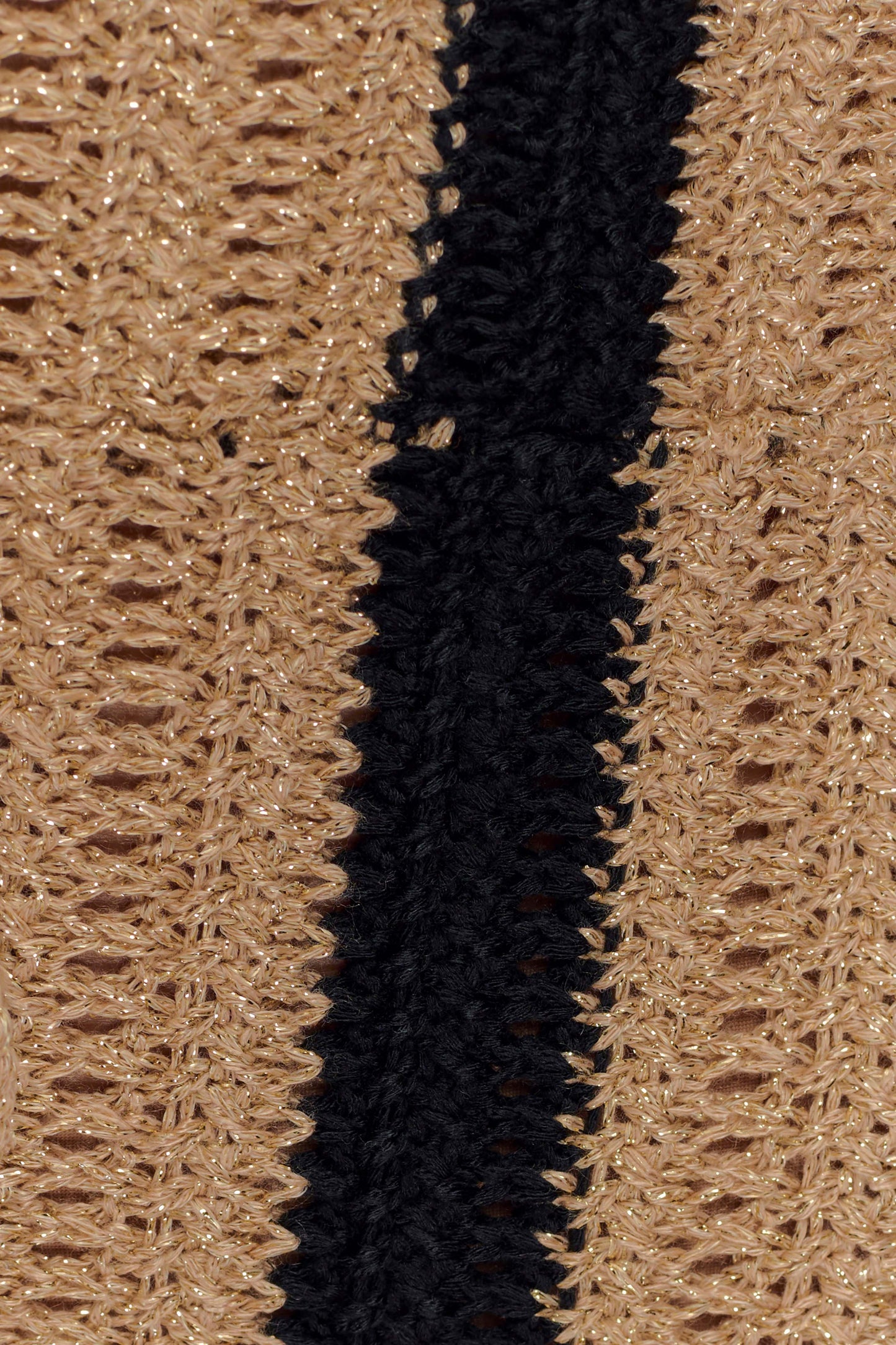 Robe Maxi Crochetee à Manches Frangées - Or/Noir