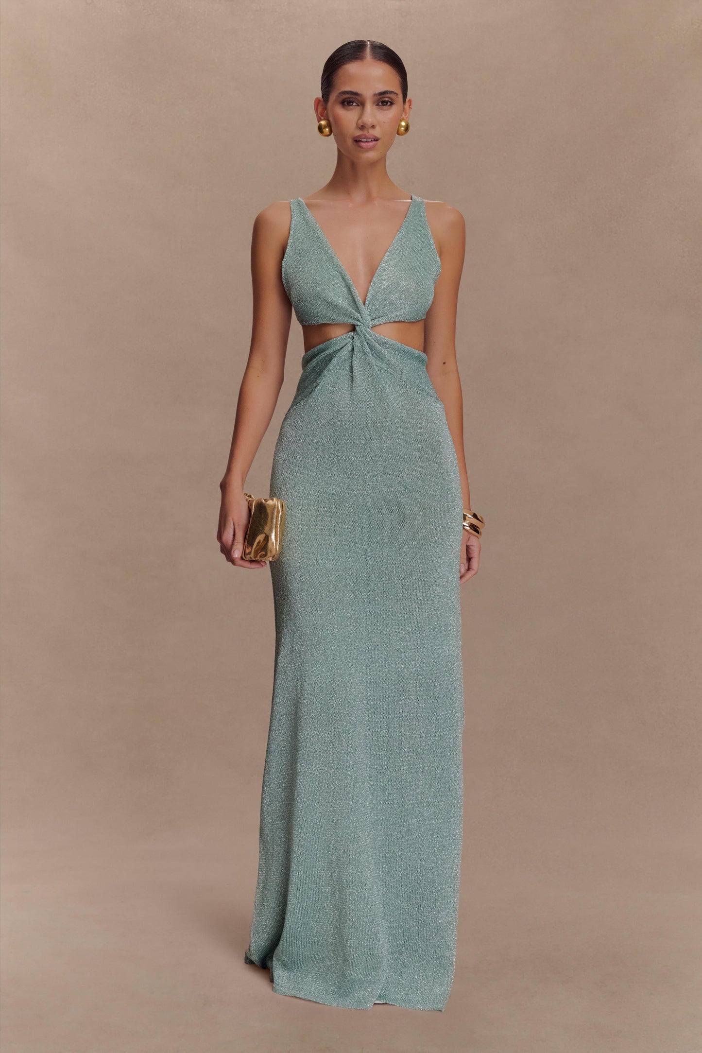 Gracelyn Robe Maxi Tricotée Métallisée - Aqua
