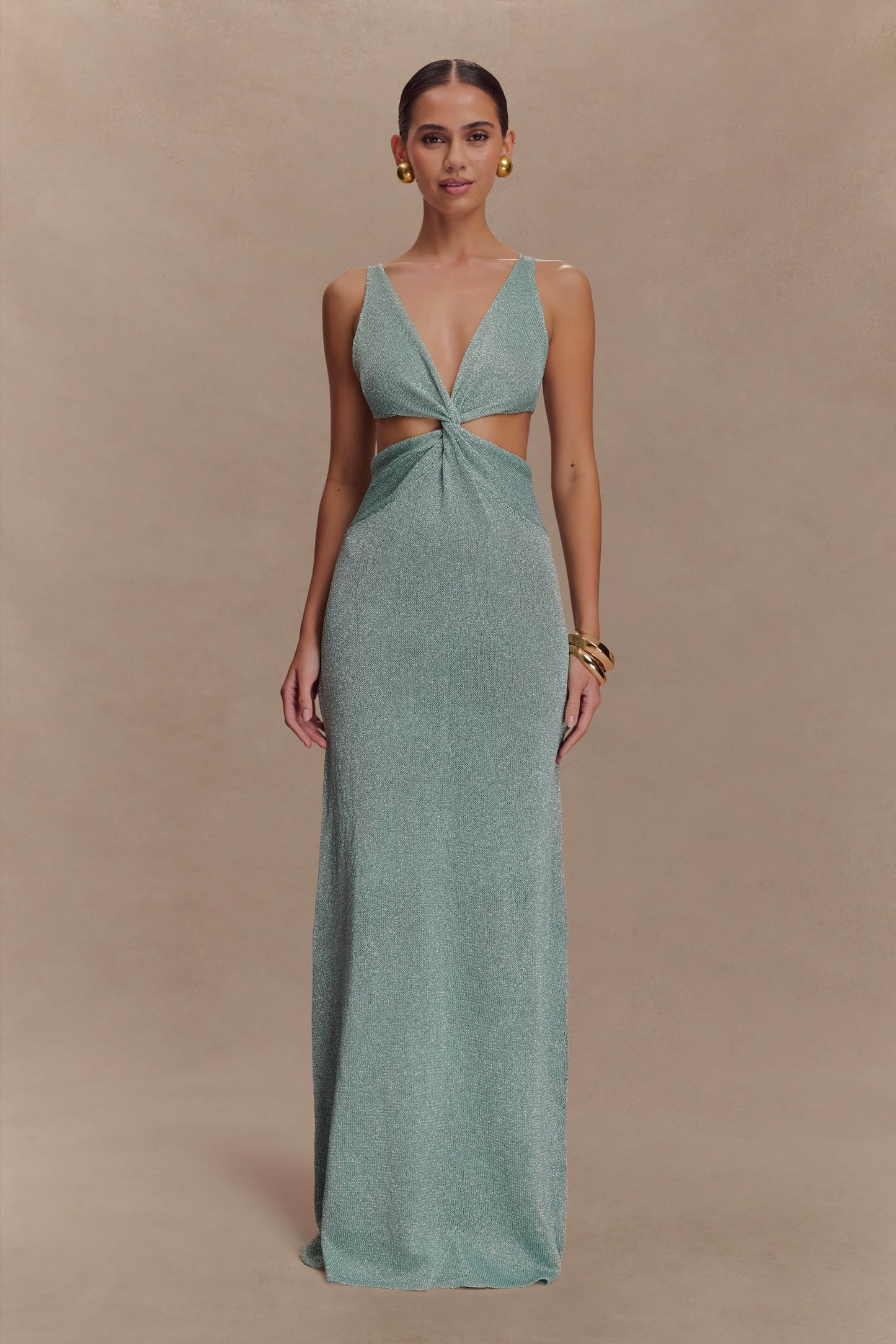 Gracelyn Robe Maxi Tricotée Métallisée - Aqua
