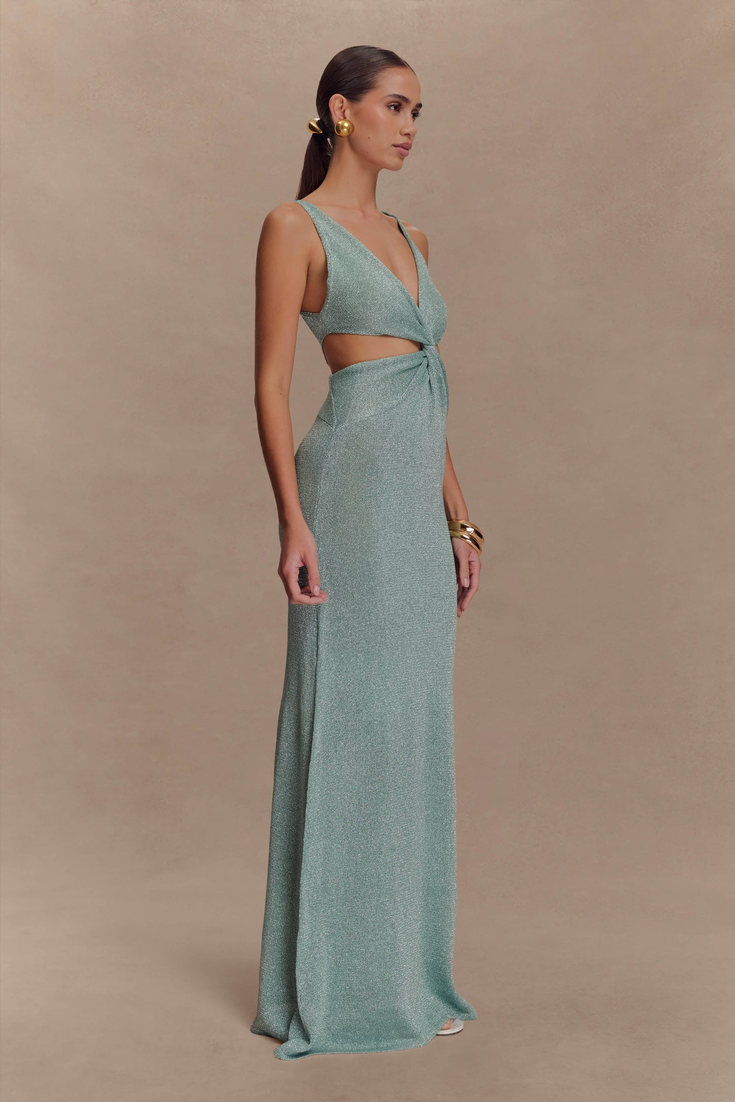 Gracelyn Robe Maxi Tricotée Métallisée - Aqua
