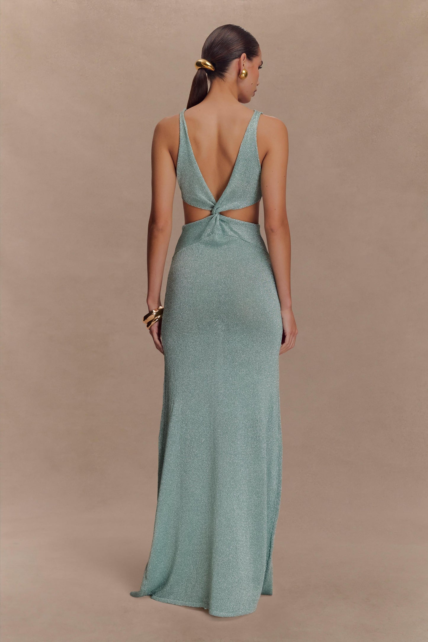 Gracelyn Robe Maxi Tricotée Métallisée - Aqua