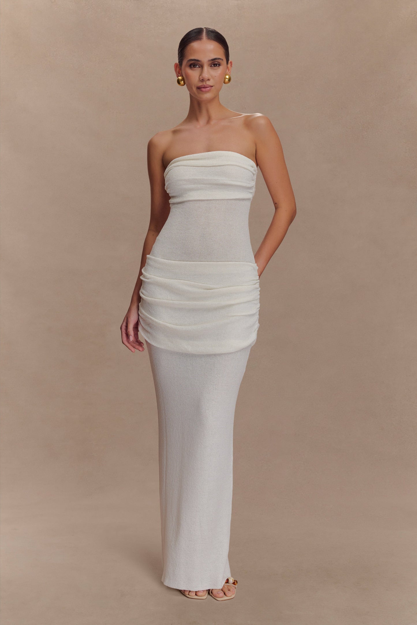 Robe maxi en jersey sans bretelles Elora - Ivoire