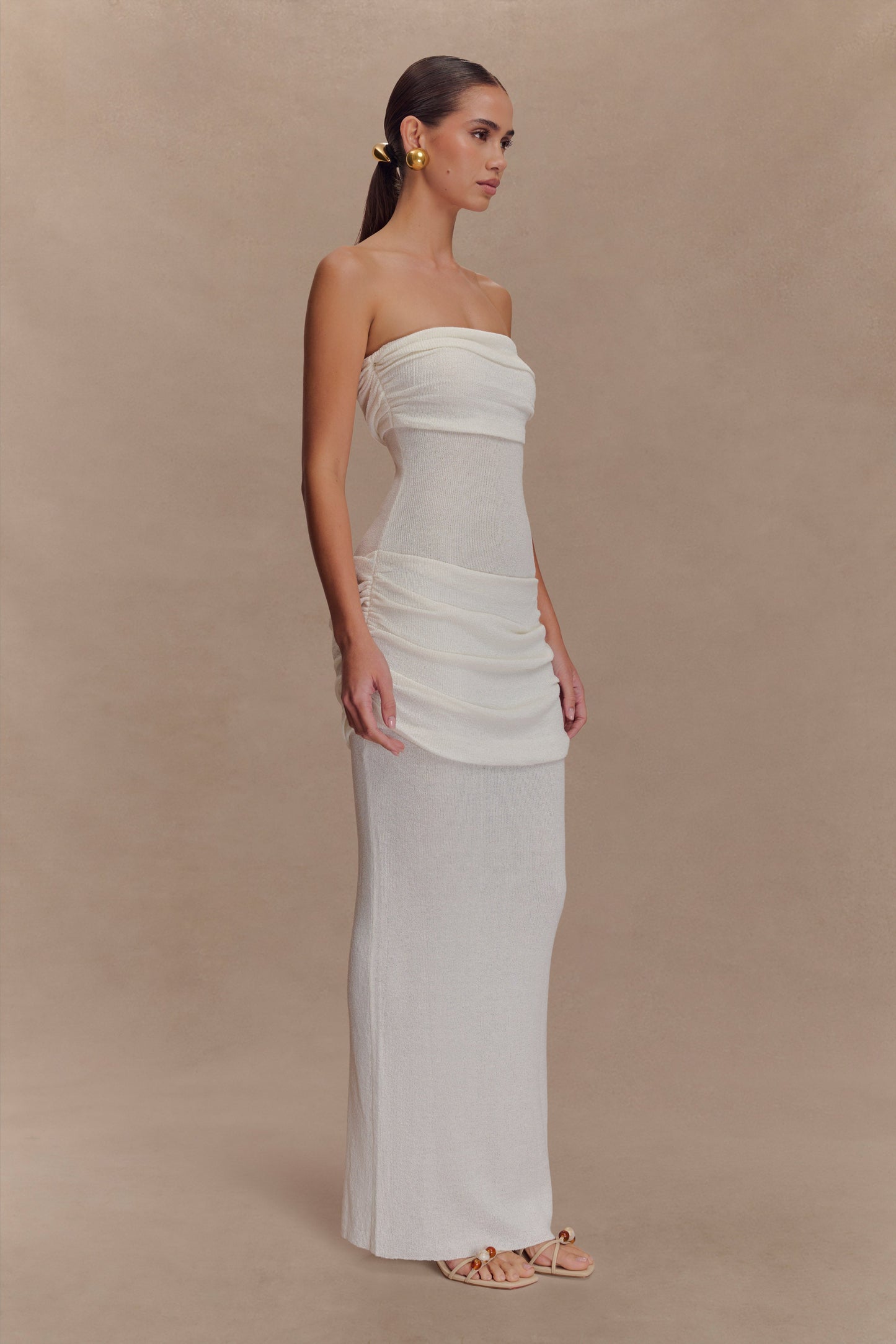 Robe maxi en jersey sans bretelles Elora - Ivoire
