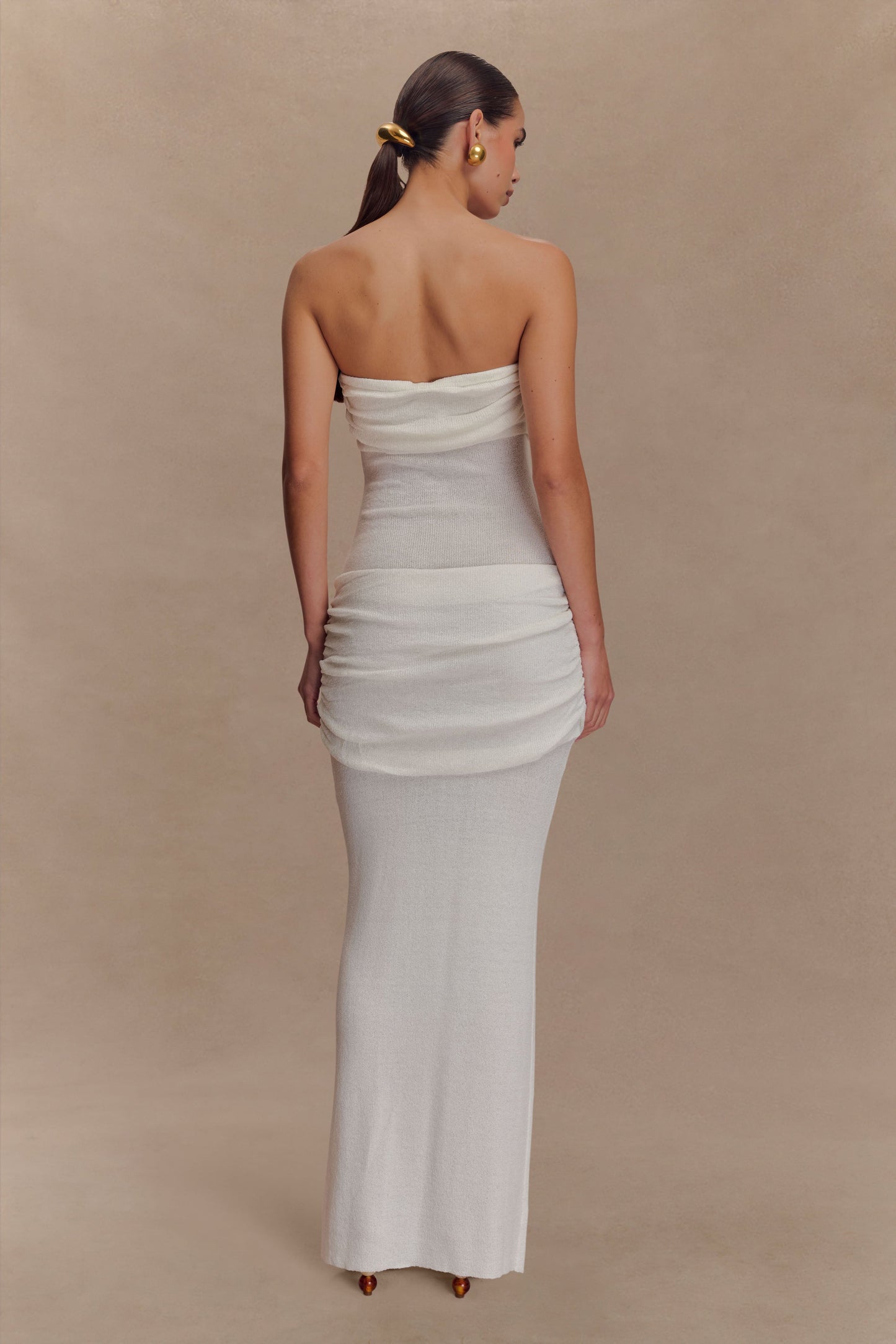 Robe maxi en jersey sans bretelles Elora - Ivoire