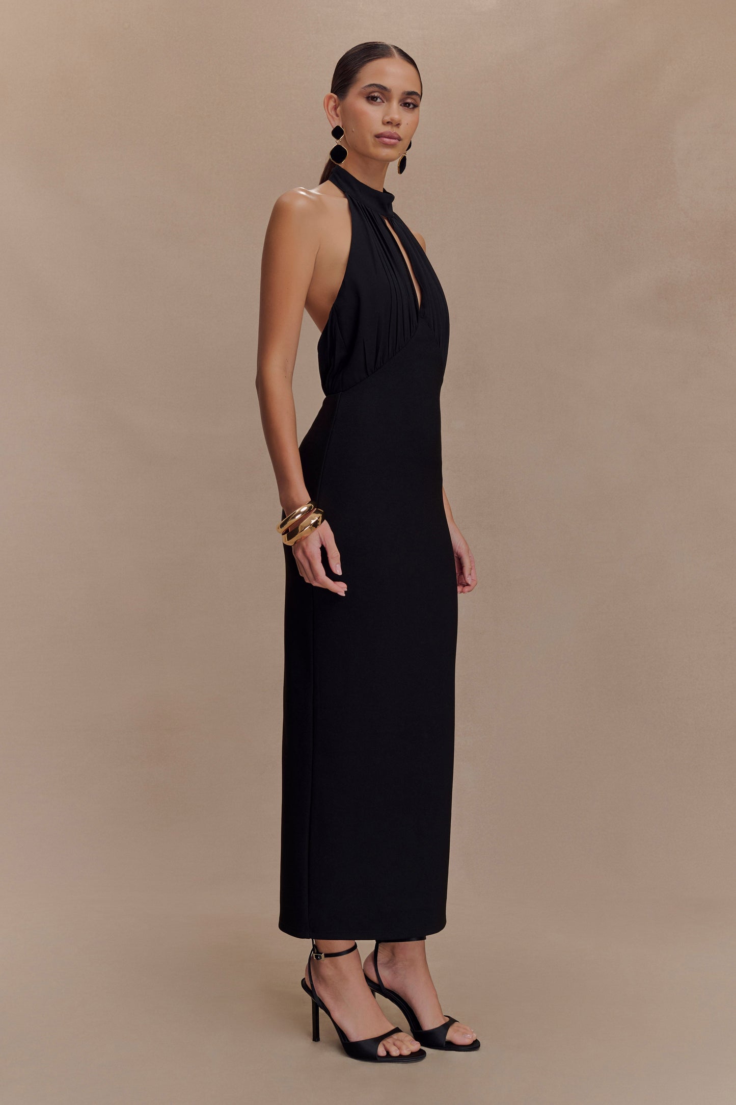 Robe midi à col montant Mierah - Noir