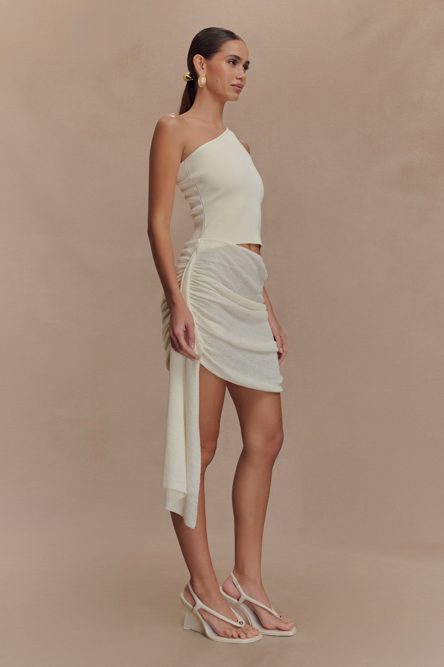 Mini-robe en jersey avec jupe fluide Cali - Ivoire