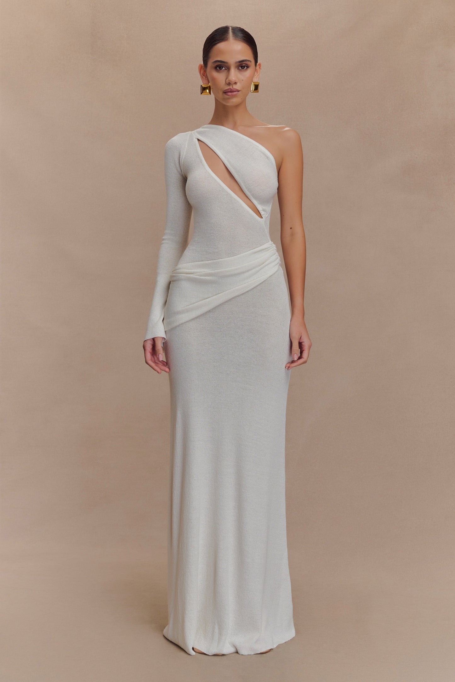 Robe Maxi Tricotée à Une Épaule Alexius - Ivoire