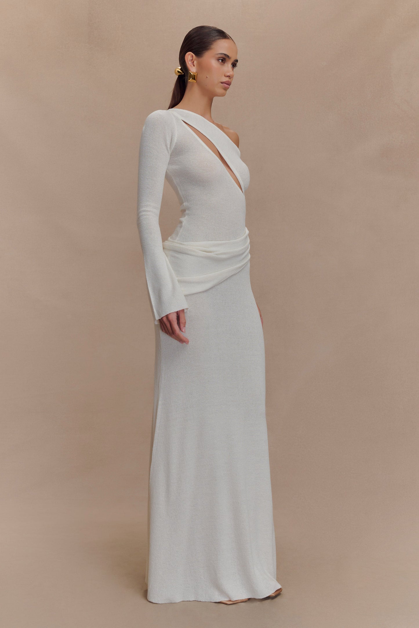 Robe Maxi Tricotée à Une Épaule Alexius - Ivoire