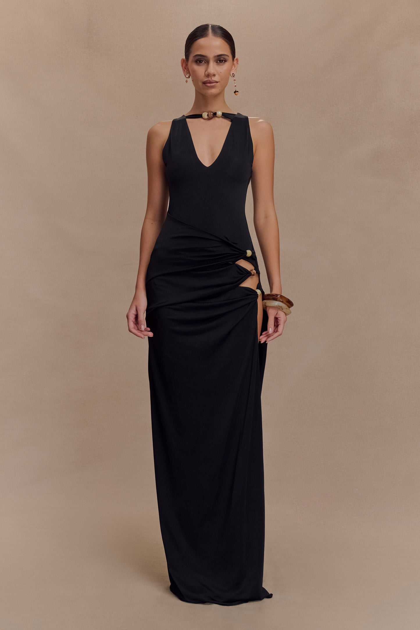 Robe Maxi Perlée Kaiden - Noire