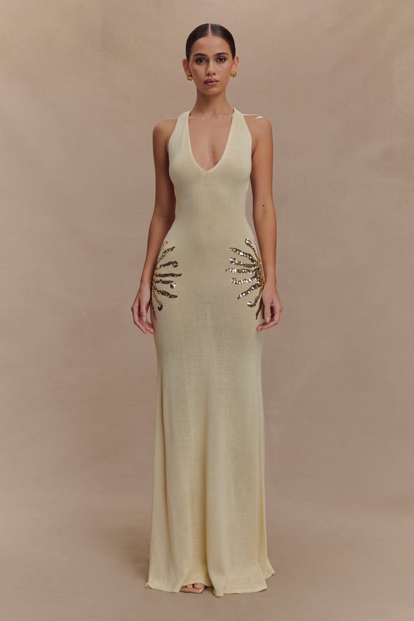 Robe Maxi Tricotée Ellington avec Paillettes - Ivoire