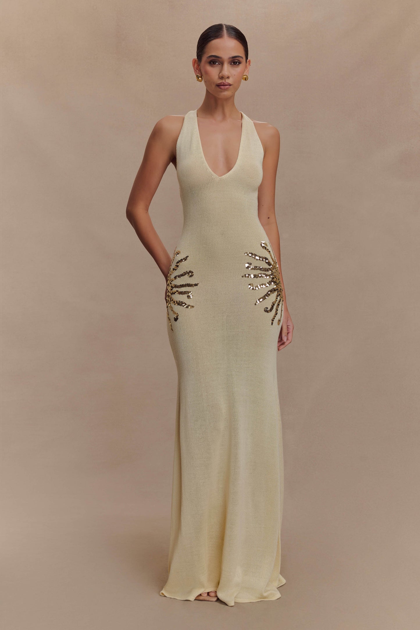 Robe Maxi Tricotée Ellington avec Paillettes - Ivoire