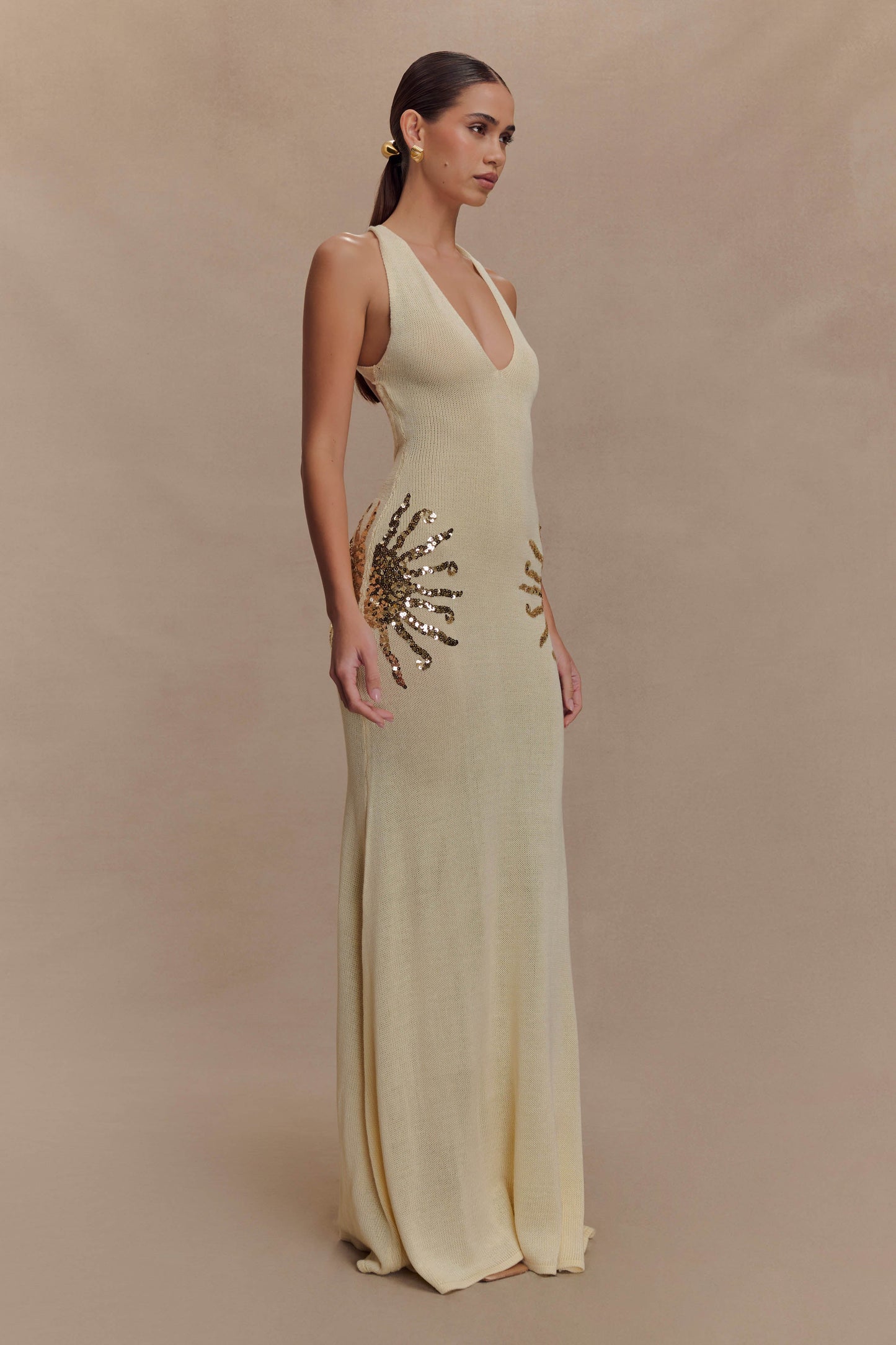 Robe Maxi Tricotée Ellington avec Paillettes - Ivoire