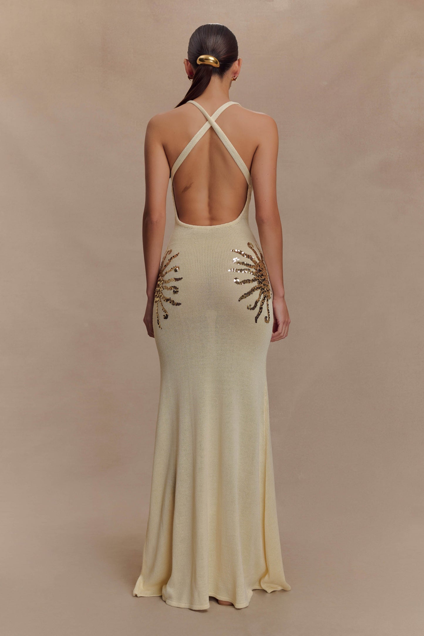 Robe Maxi Tricotée Ellington avec Paillettes - Ivoire