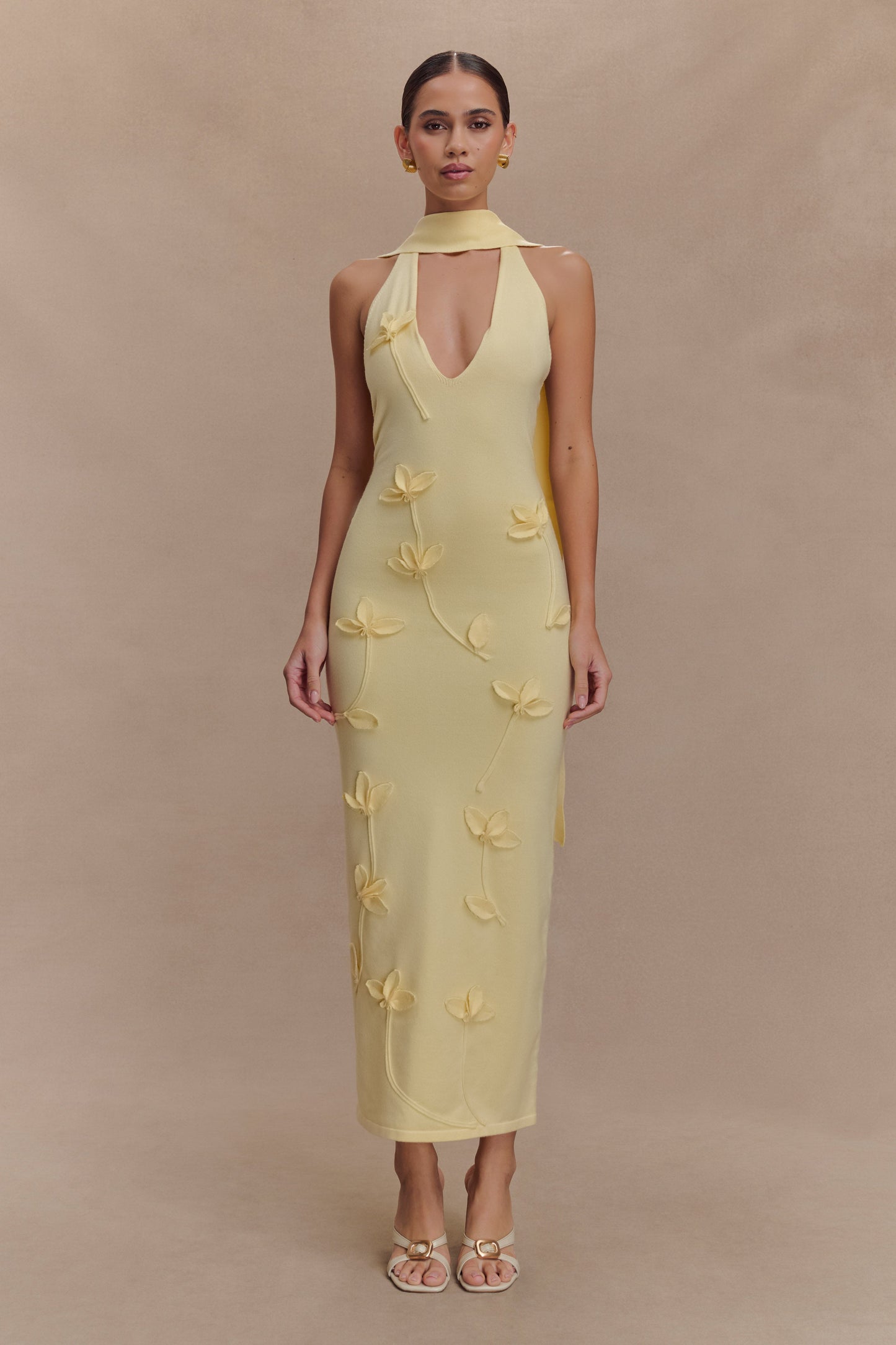 Robe midi en jersey floral Wynn - Citron