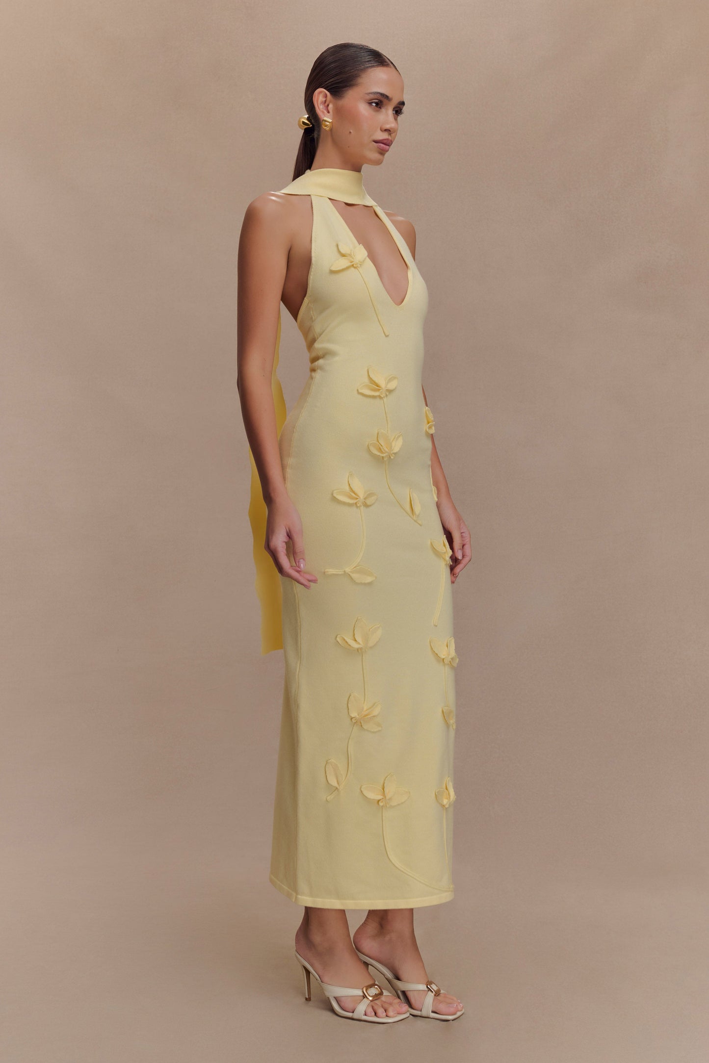 Robe midi en jersey floral Wynn - Citron