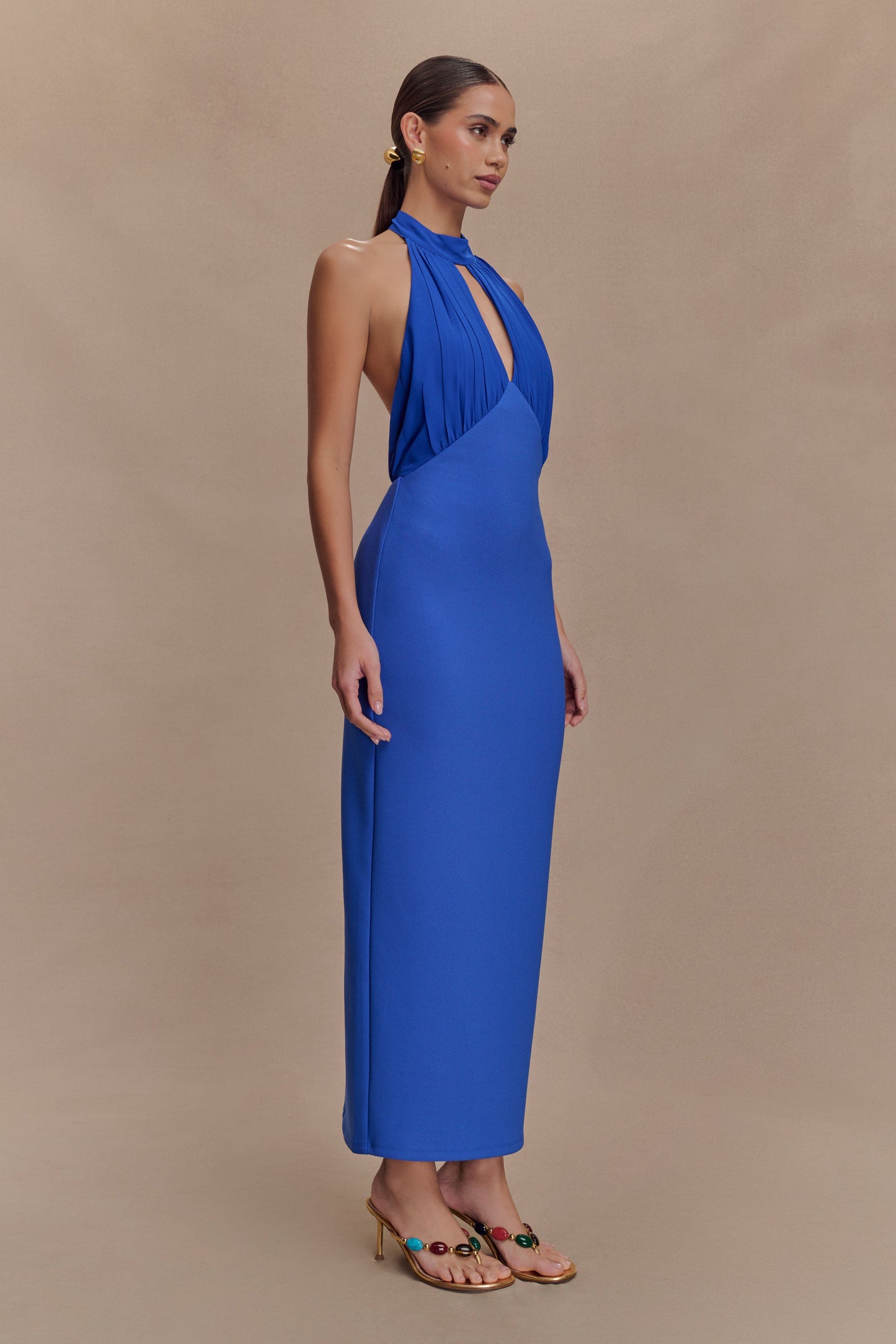 Robe midi Mierah à décolleté halter - Bleu cobalt