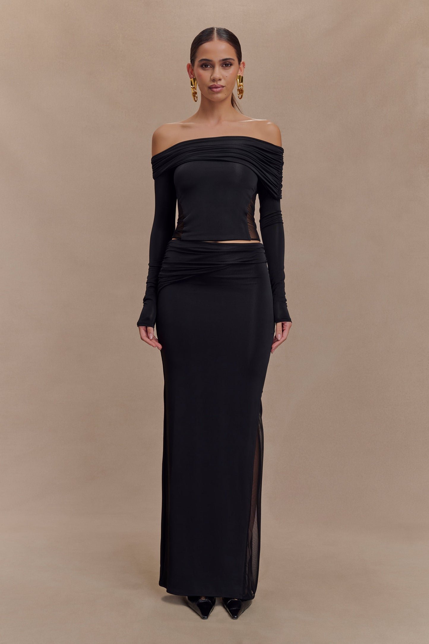 Jupe Maxi en Mousseline et Maille Judy - Noire