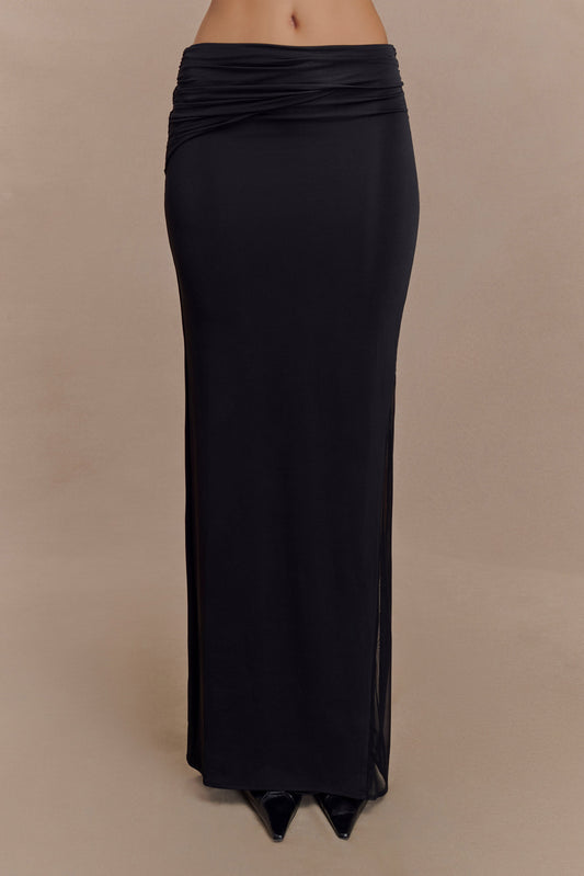 Jupe Maxi en Mousseline et Maille Judy - Noire