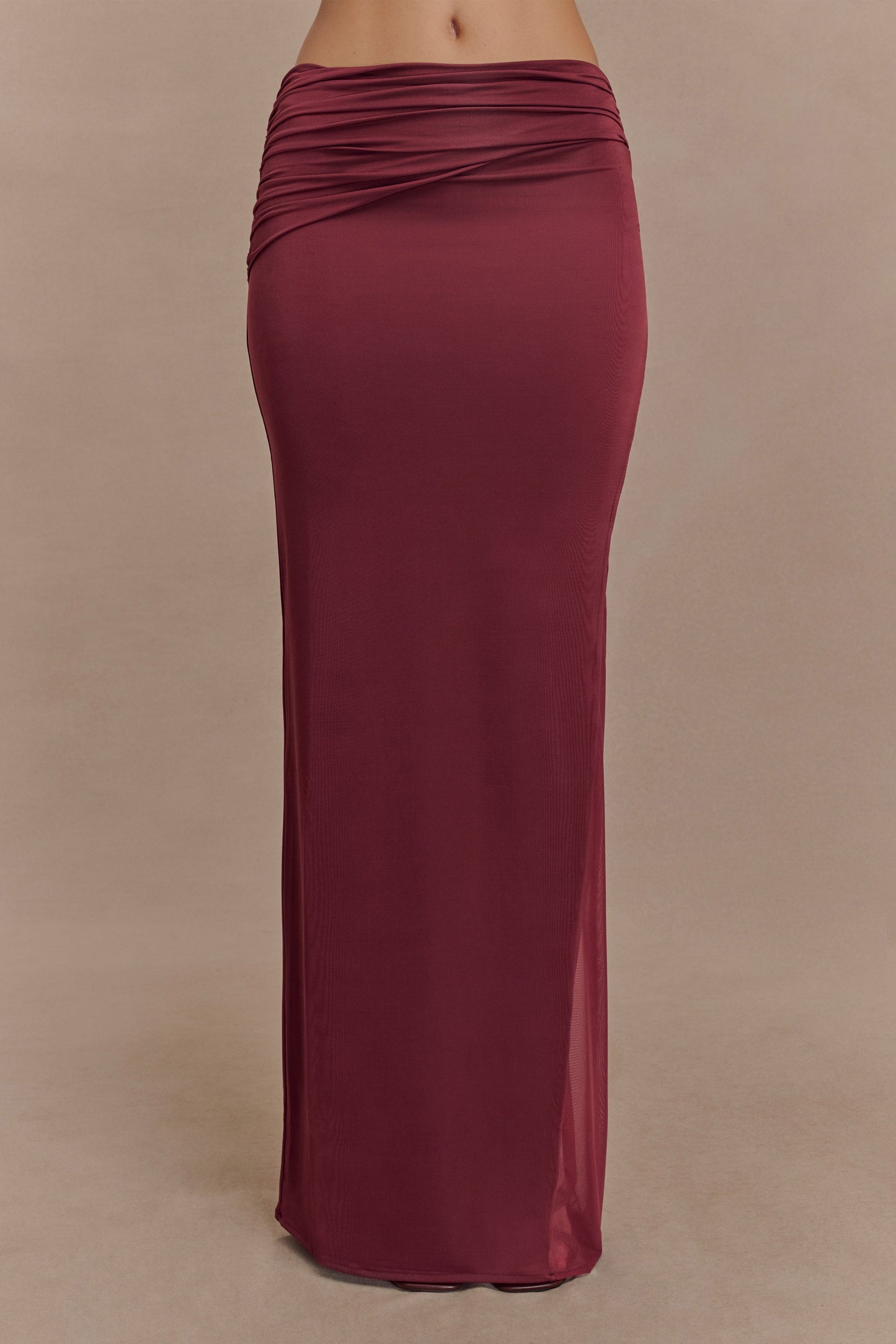 Jupe Maxi en Mousseline et Maille Judy - Vin Rouge