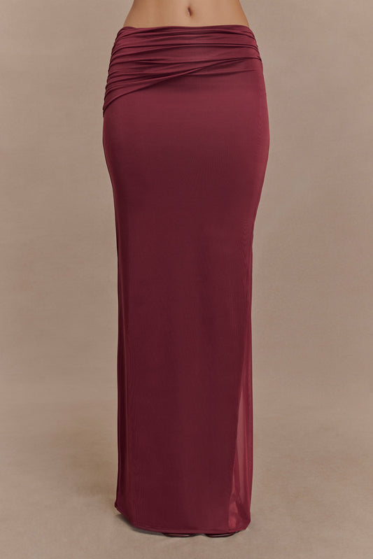 Jupe Maxi en Mousseline et Maille Judy - Vin Rouge