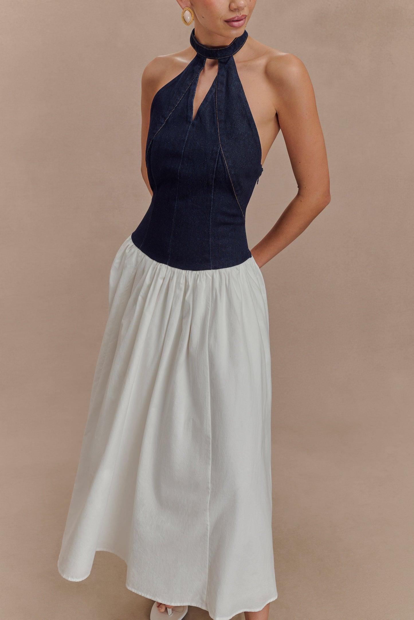 Robe midi en coton denim Ashwin - Bleu indigo