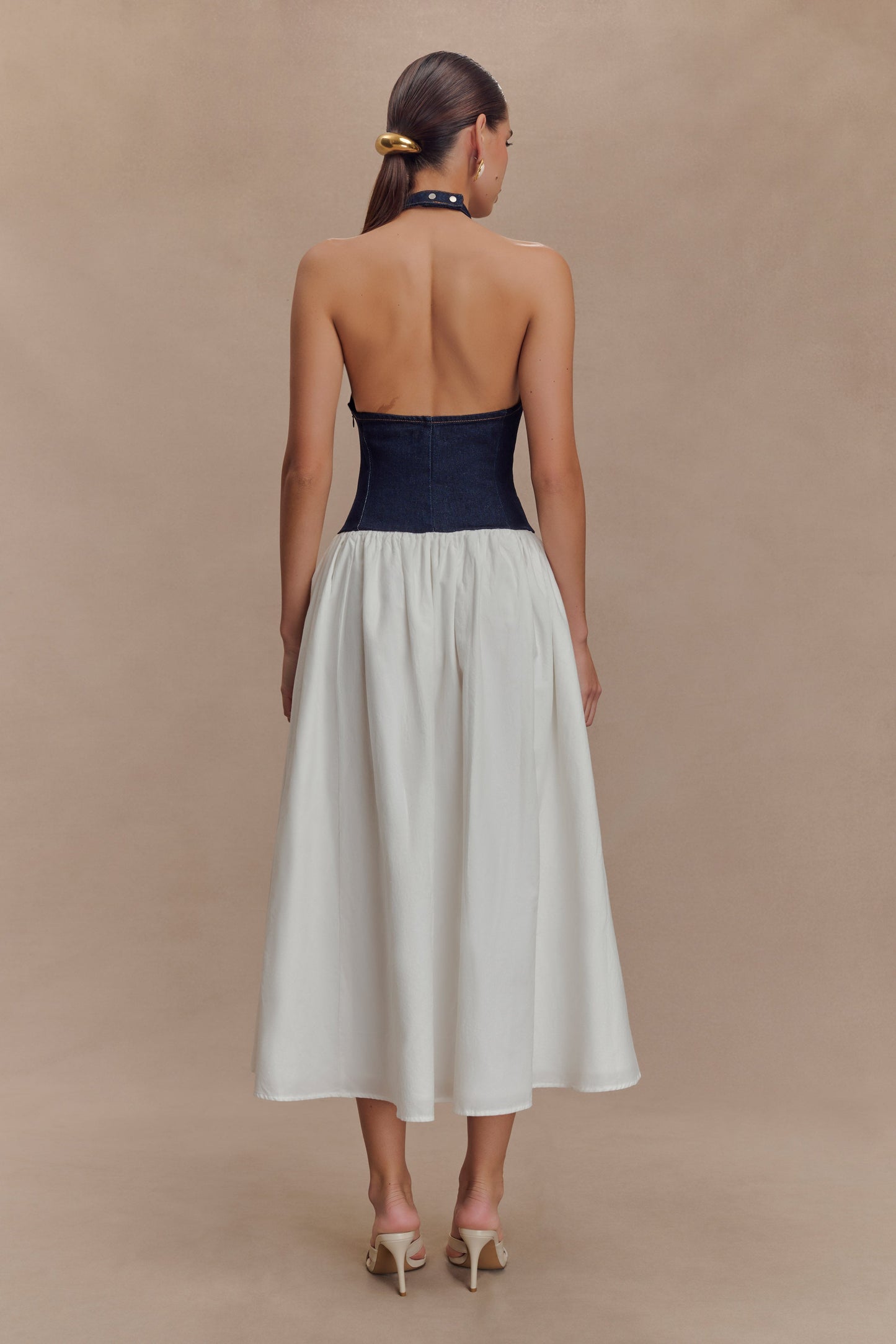 Robe midi en coton denim Ashwin - Bleu indigo