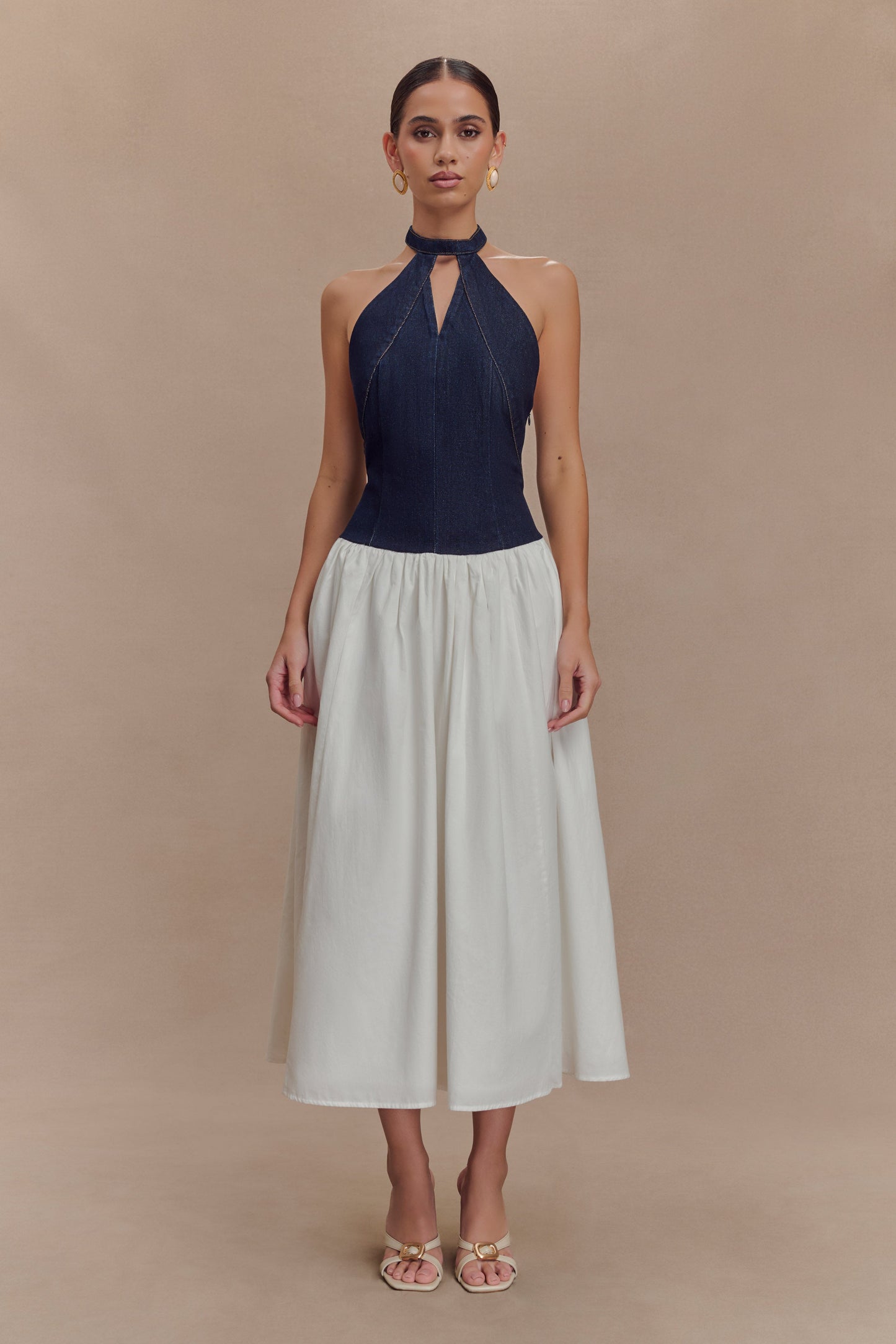 Robe midi en coton denim Ashwin - Bleu indigo