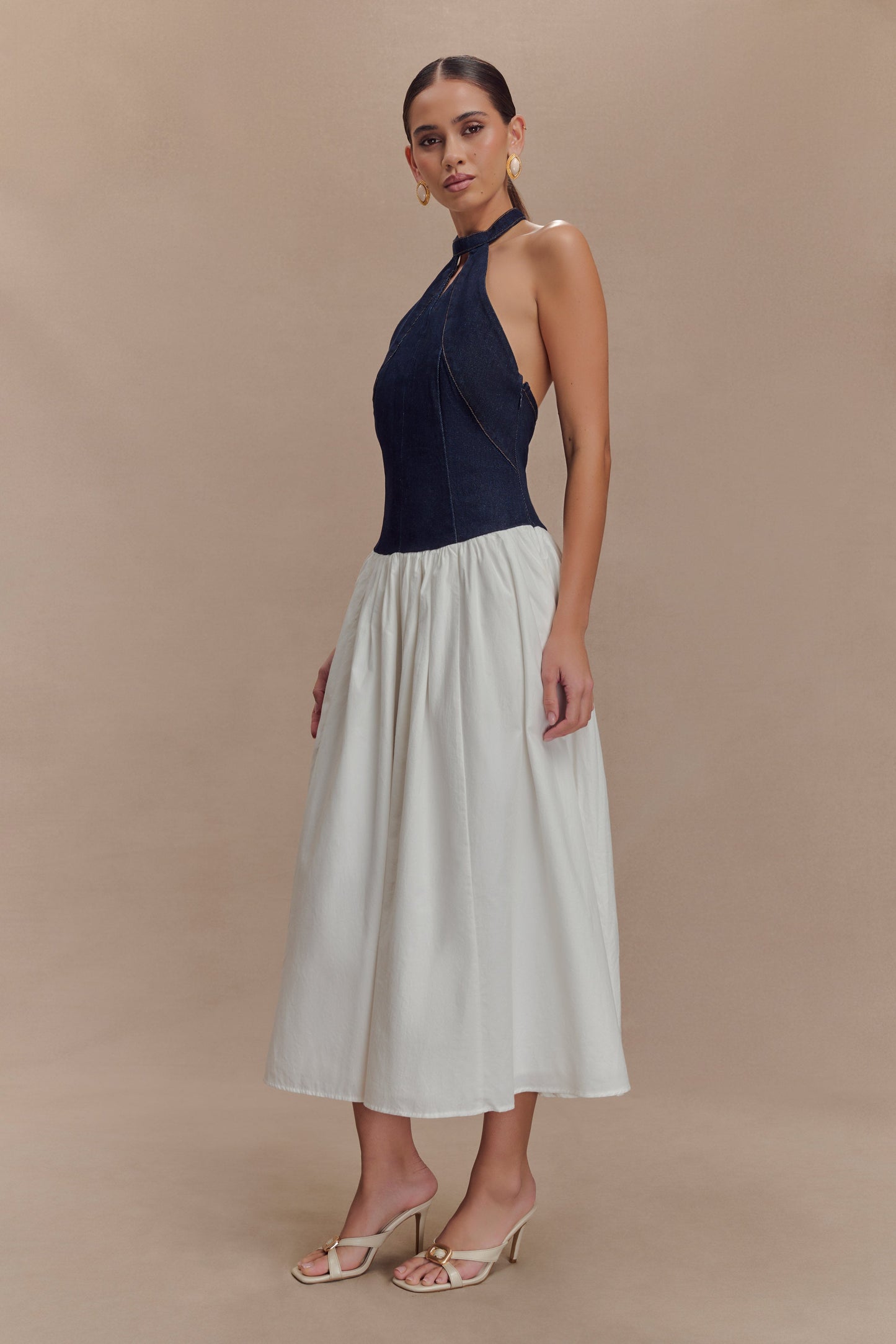 Robe midi en coton denim Ashwin - Bleu indigo