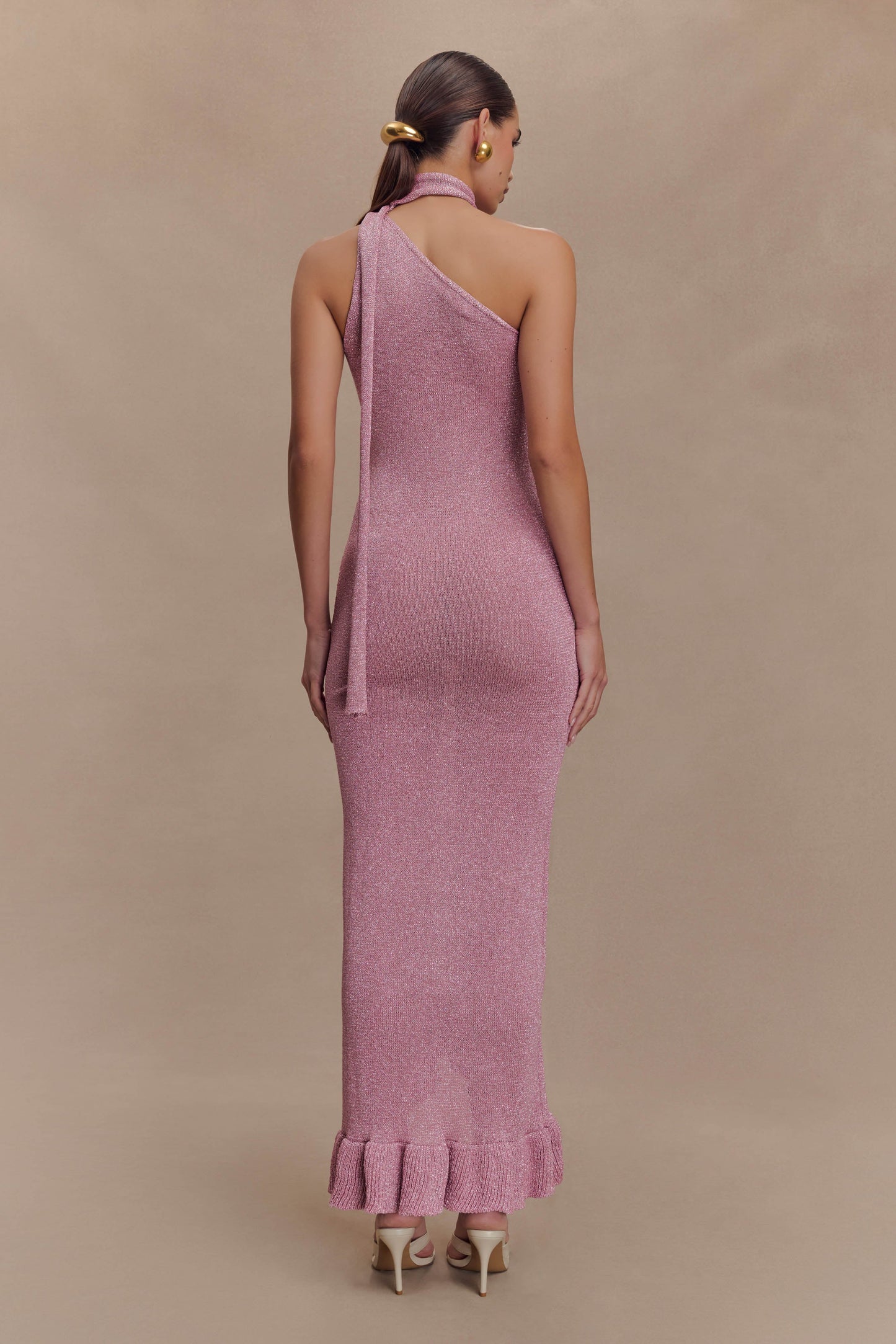 Robe Maxi en Tricot Métallique à Motifs Floraux Celestino - Rose