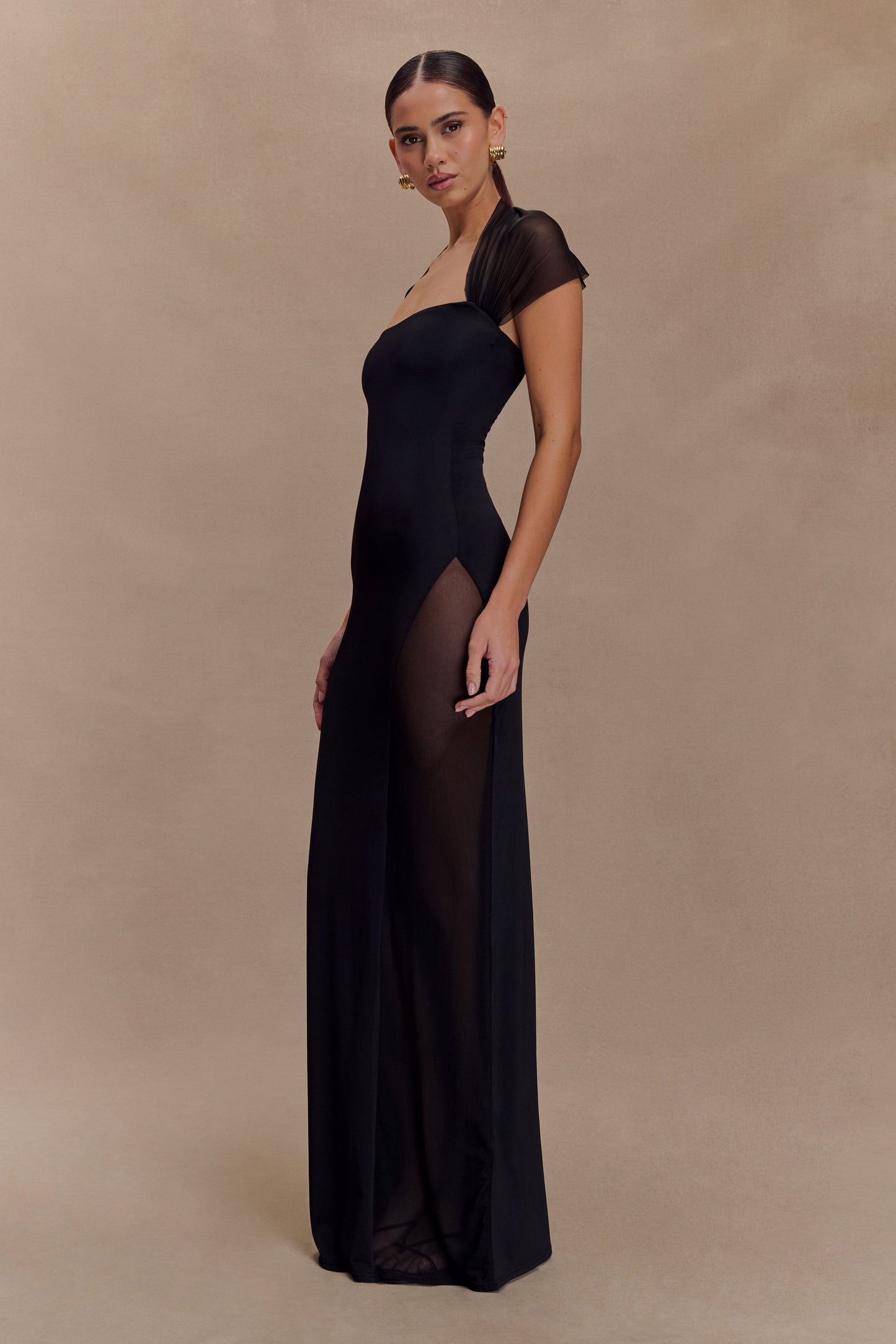 Robe maxi en mousseline et tulle à effet serpentin Wyatt - Noir