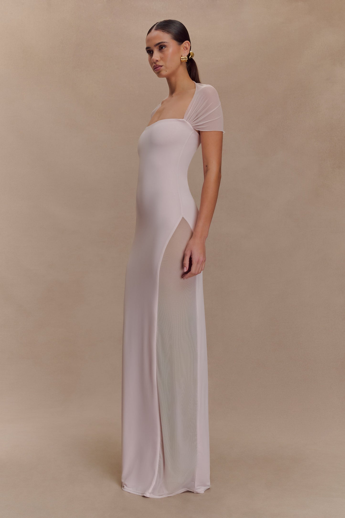 Robe Maxi Élastique et en Maille Wyatt - Rose Pâle