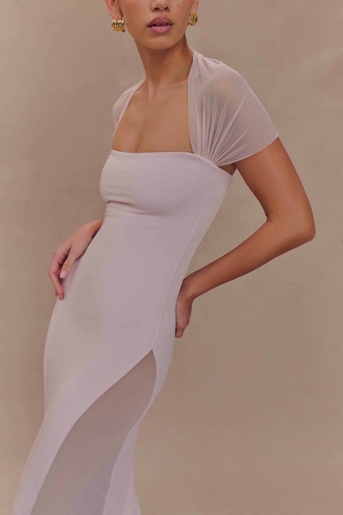 Robe Maxi Élastique et en Maille Wyatt - Rose Pâle