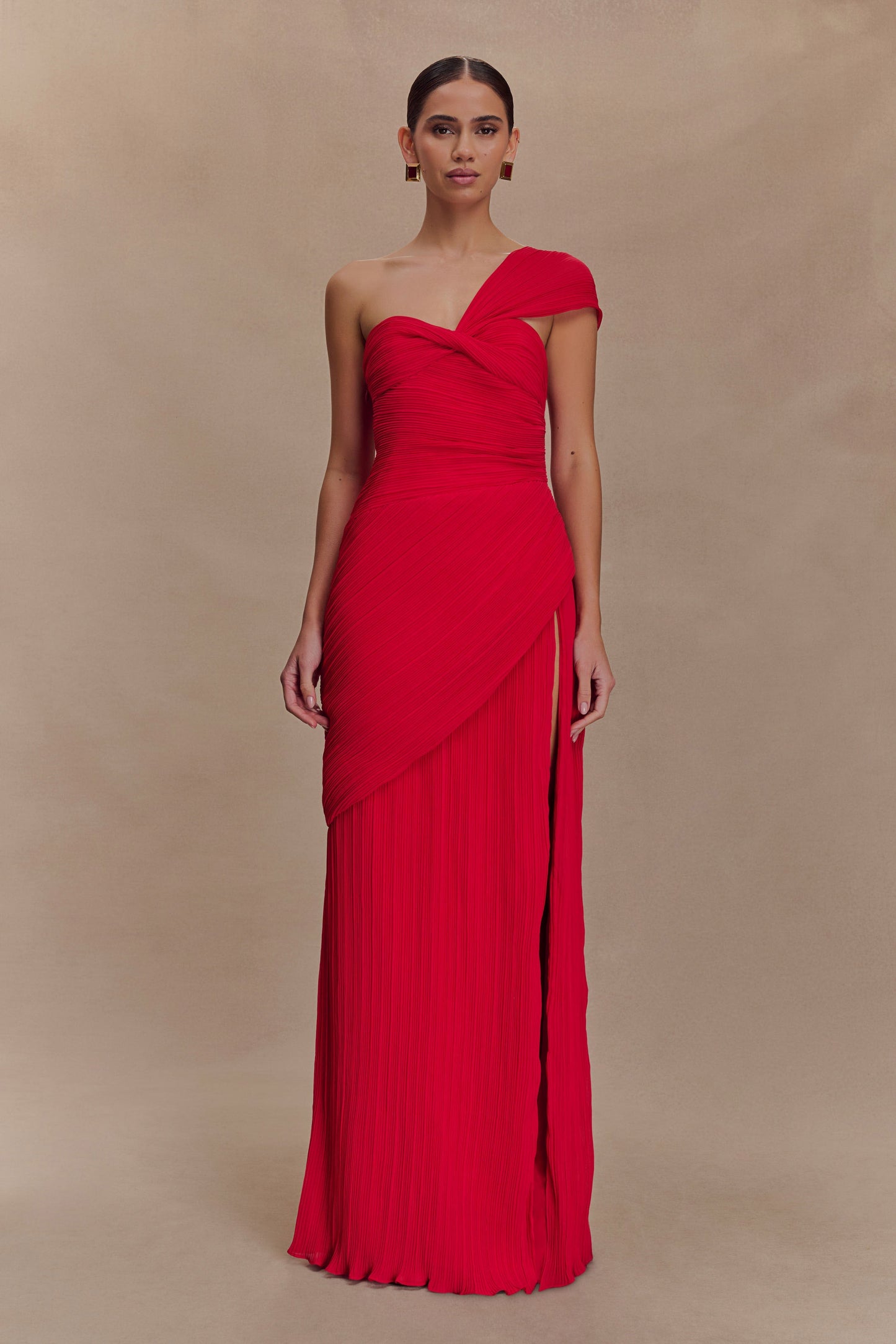 Robe midi en mousseline de soie à plis Tamara - Rouge