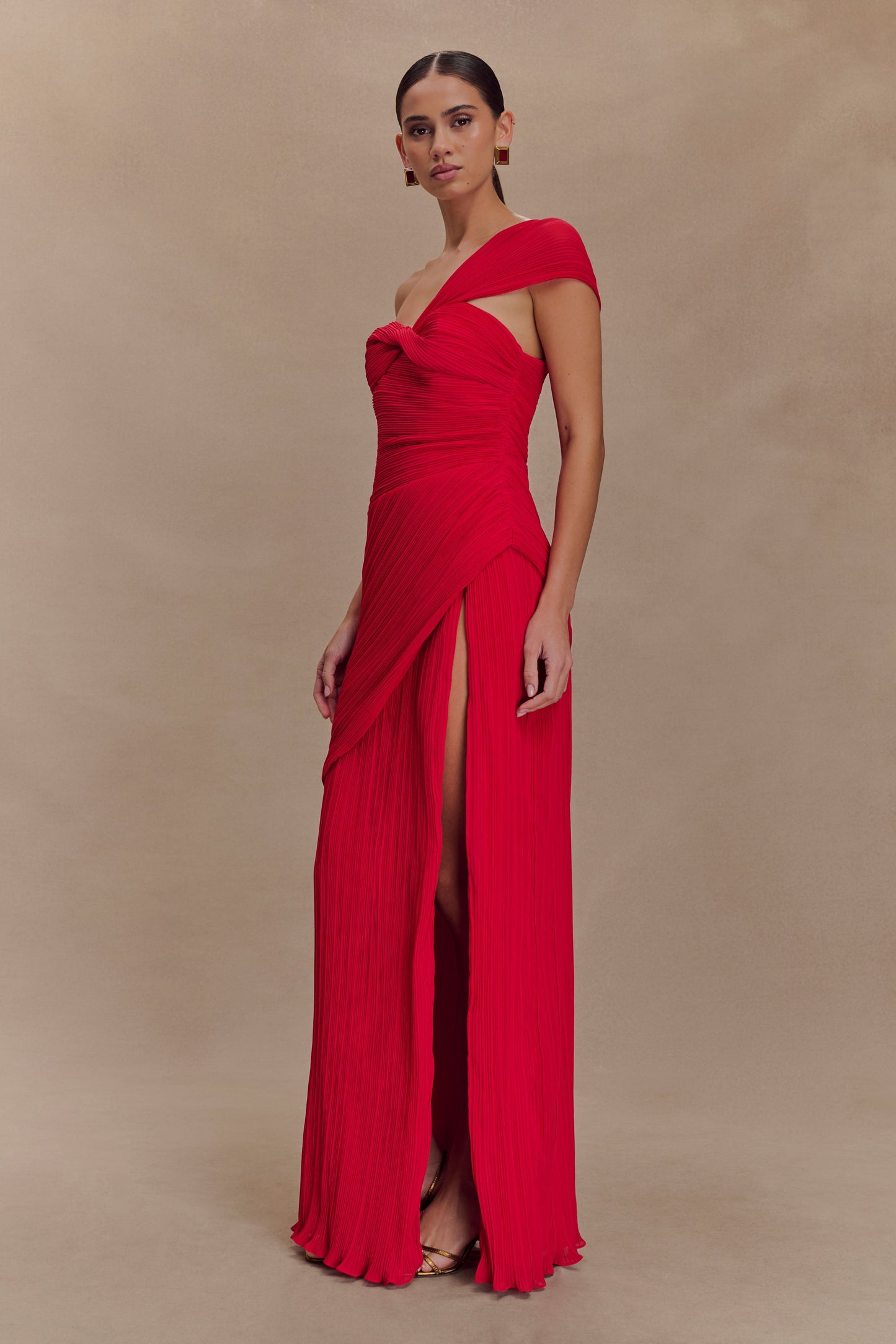 Robe midi en mousseline de soie à plis Tamara - Rouge