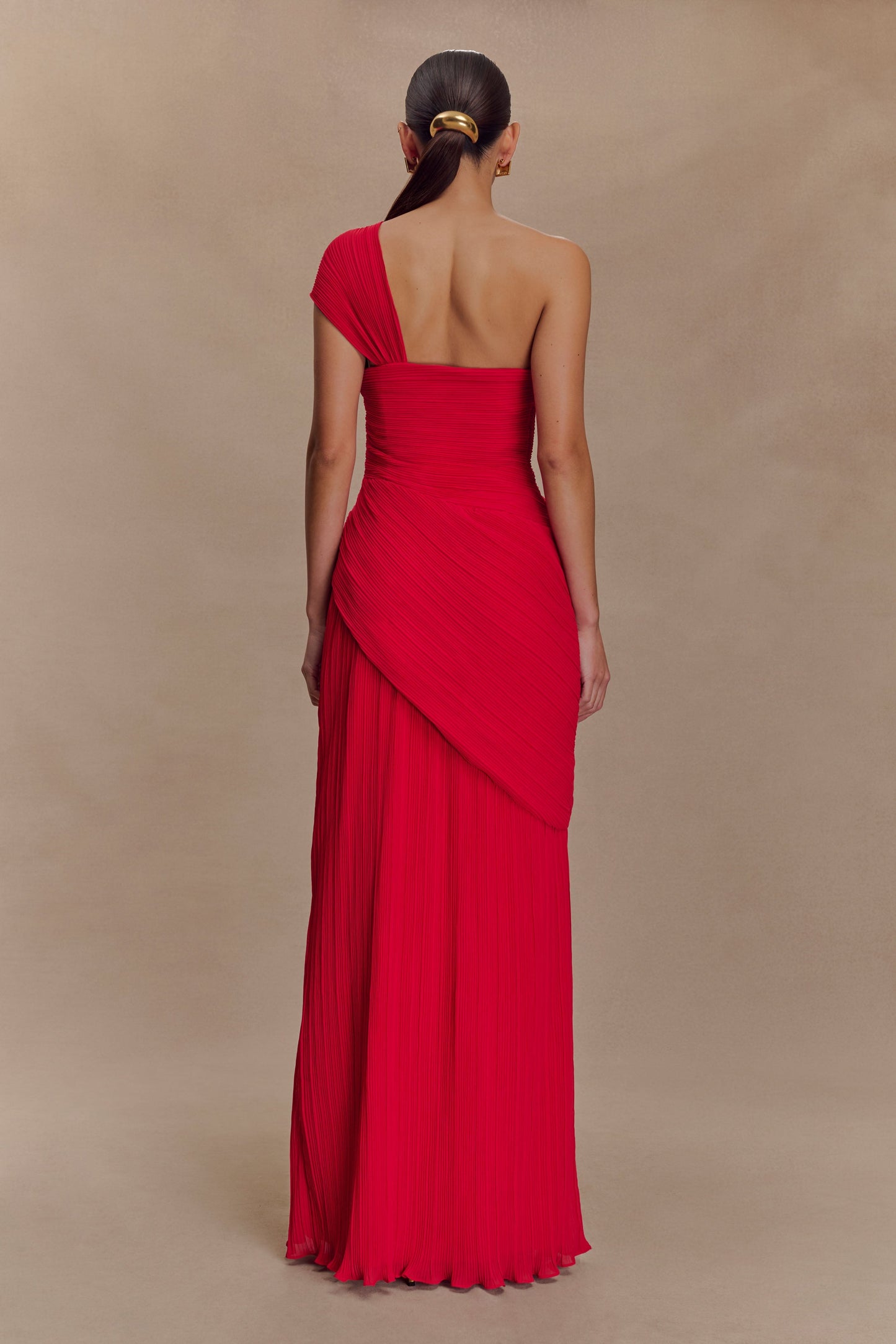 Robe midi en mousseline de soie à plis Tamara - Rouge