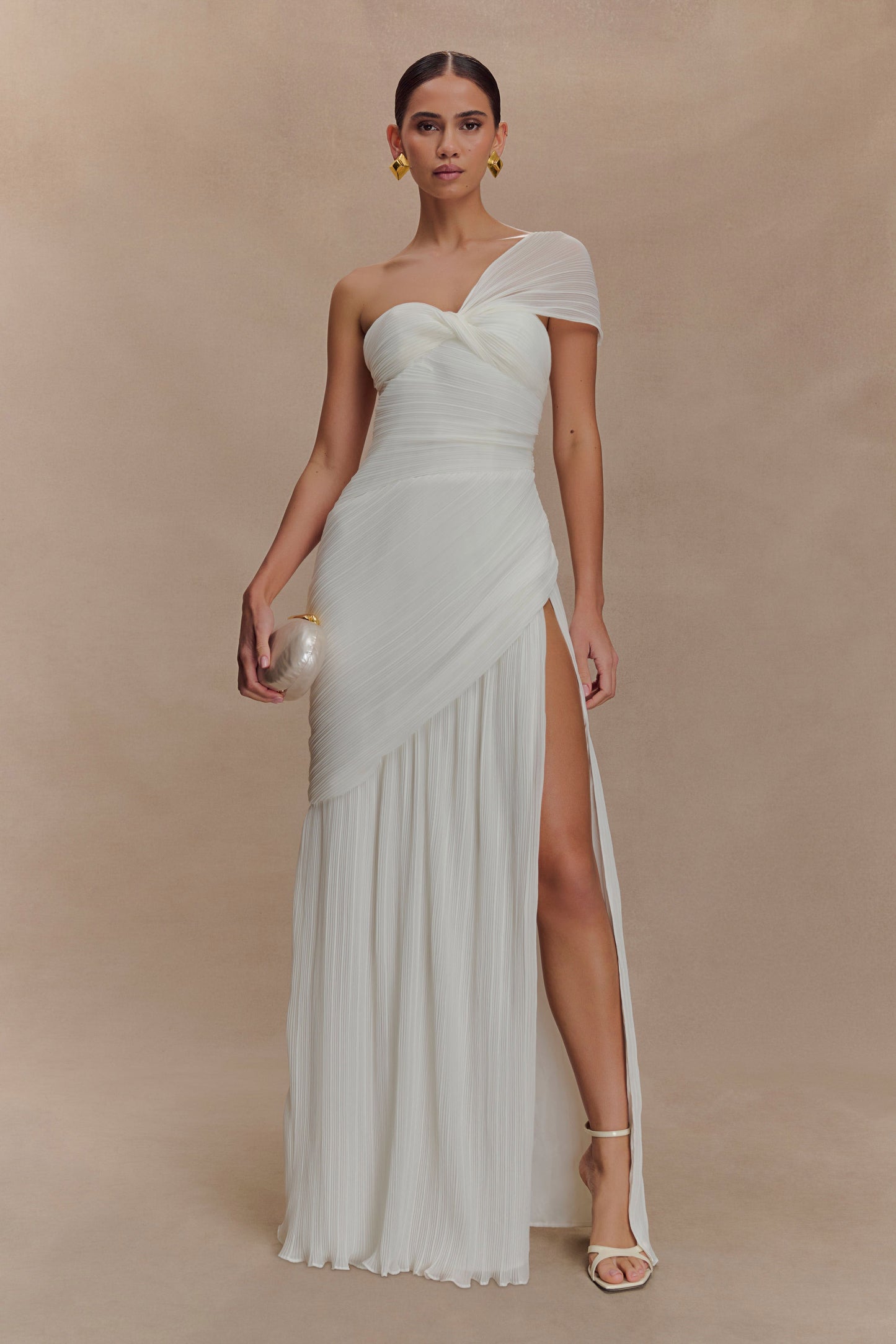 Robe midi en mousseline de soie à plis Tamara - Blanc