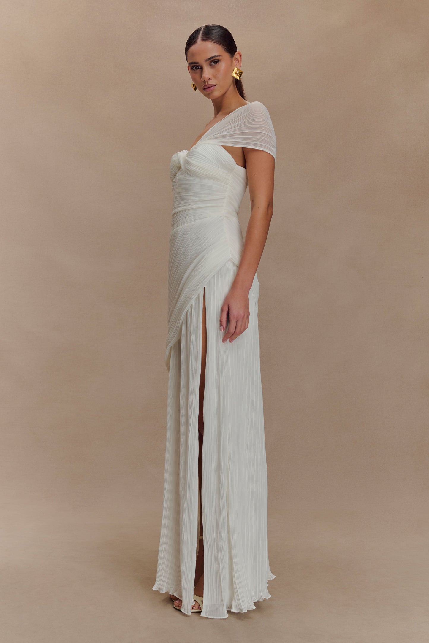 Robe midi en mousseline de soie à plis Tamara - Blanc