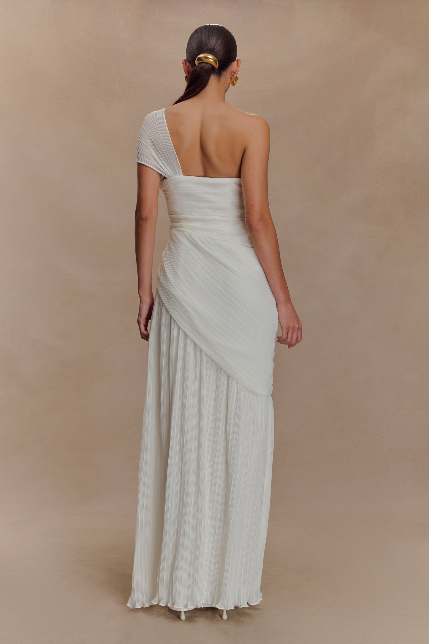 Robe midi en mousseline de soie à plis Tamara - Blanc