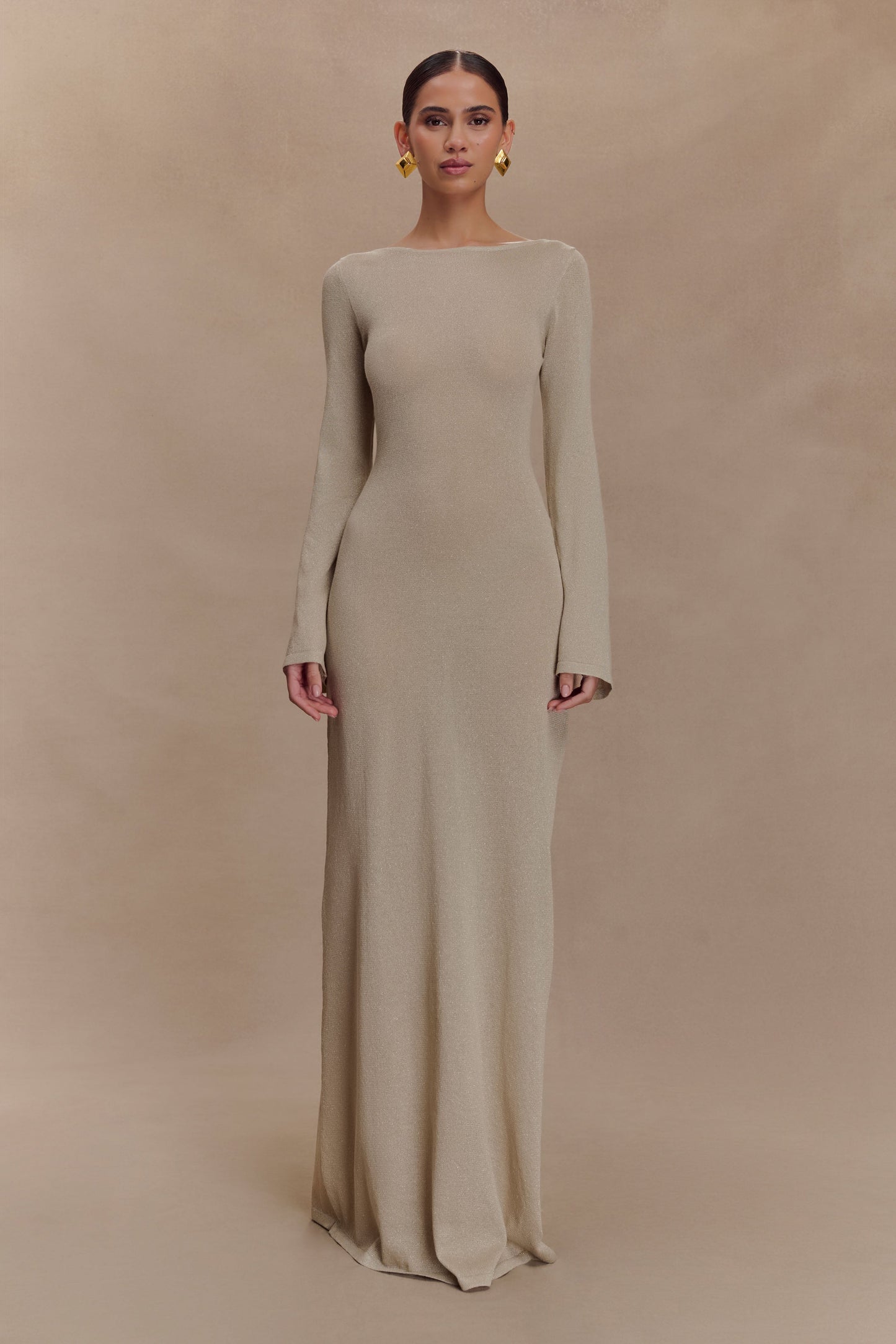 Robe Maxi Tricotée Atticus avec Paillettes - Or
