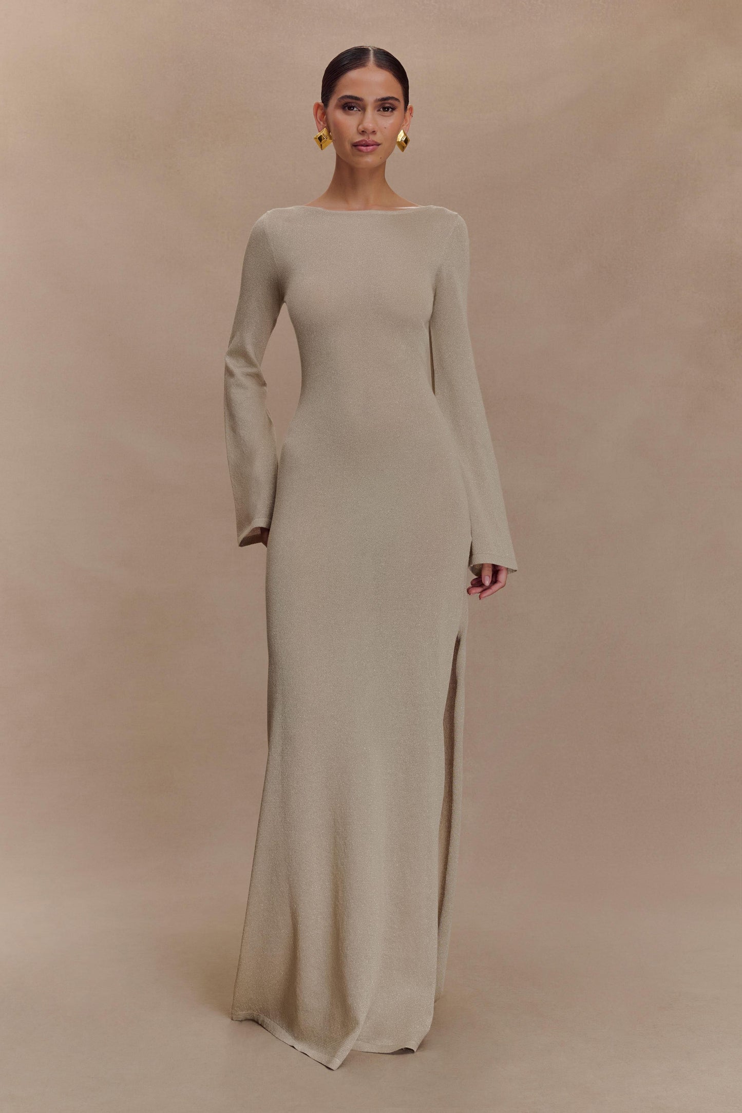 Robe Maxi Tricotée Atticus avec Paillettes - Or