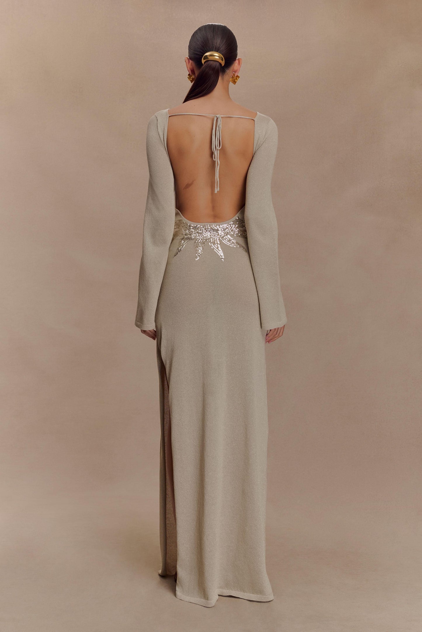 Robe Maxi Tricotée Atticus avec Paillettes - Or