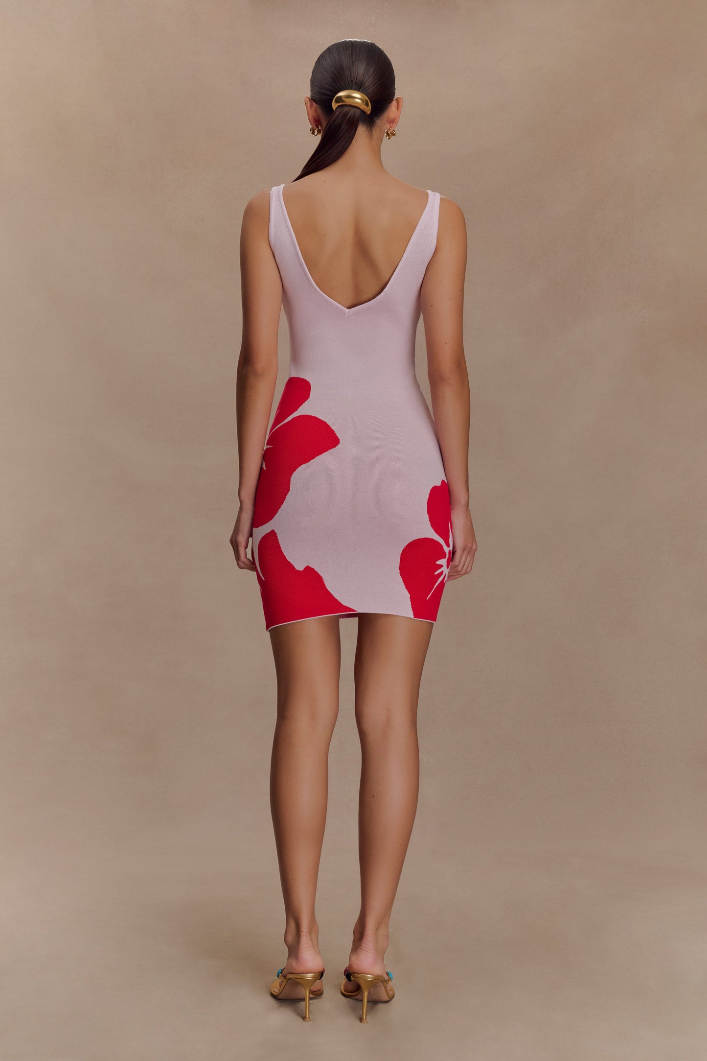 Mini-robe en jersey imprimé Dorothy - Imprimé floral rouge Art déco