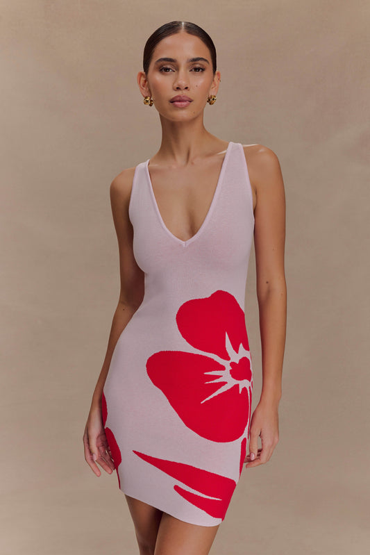 Mini-robe en jersey imprimé Dorothy - Imprimé floral rouge Art déco