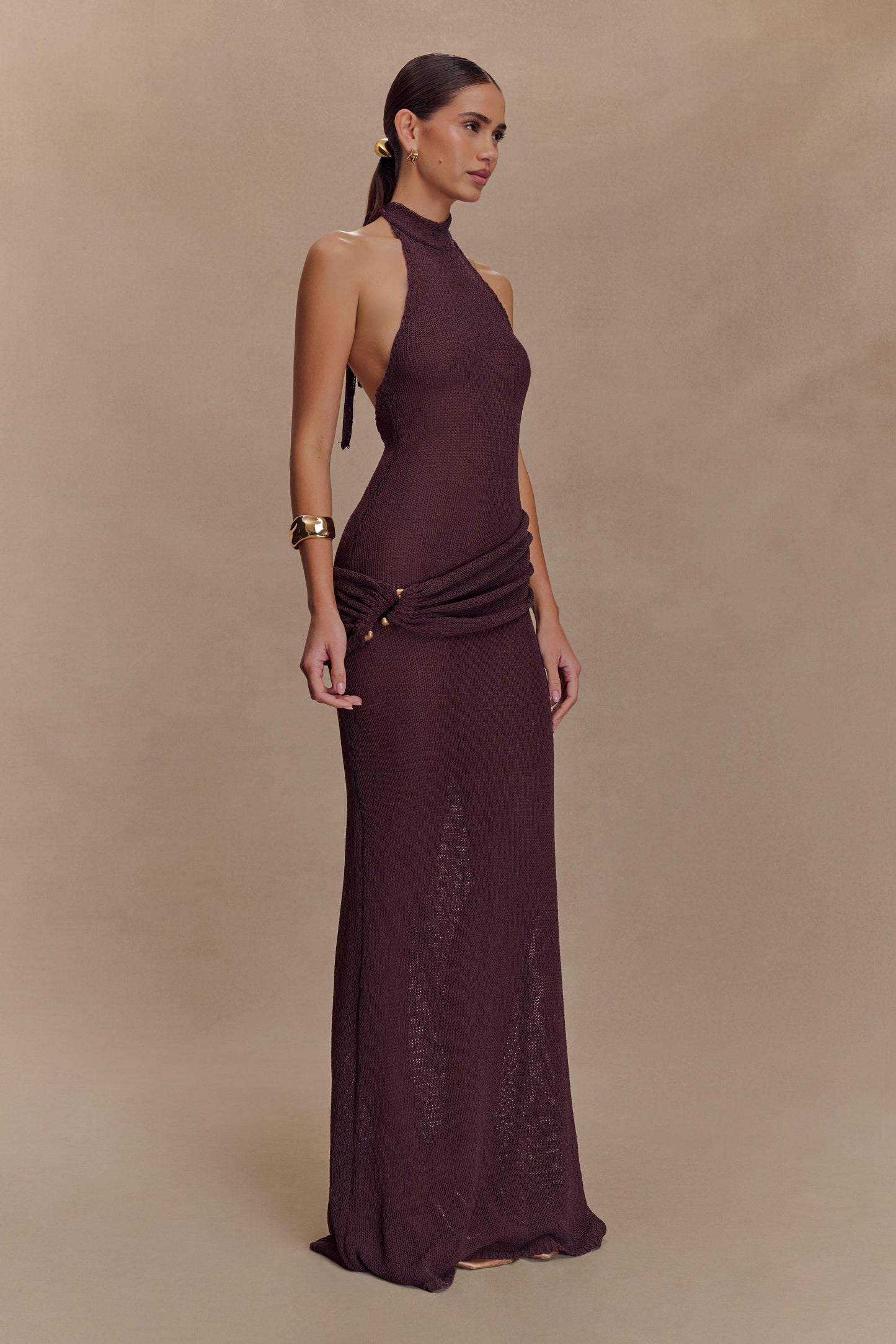 Robe Maxi en Tricot à Manches Frangées Reece - Chocolat