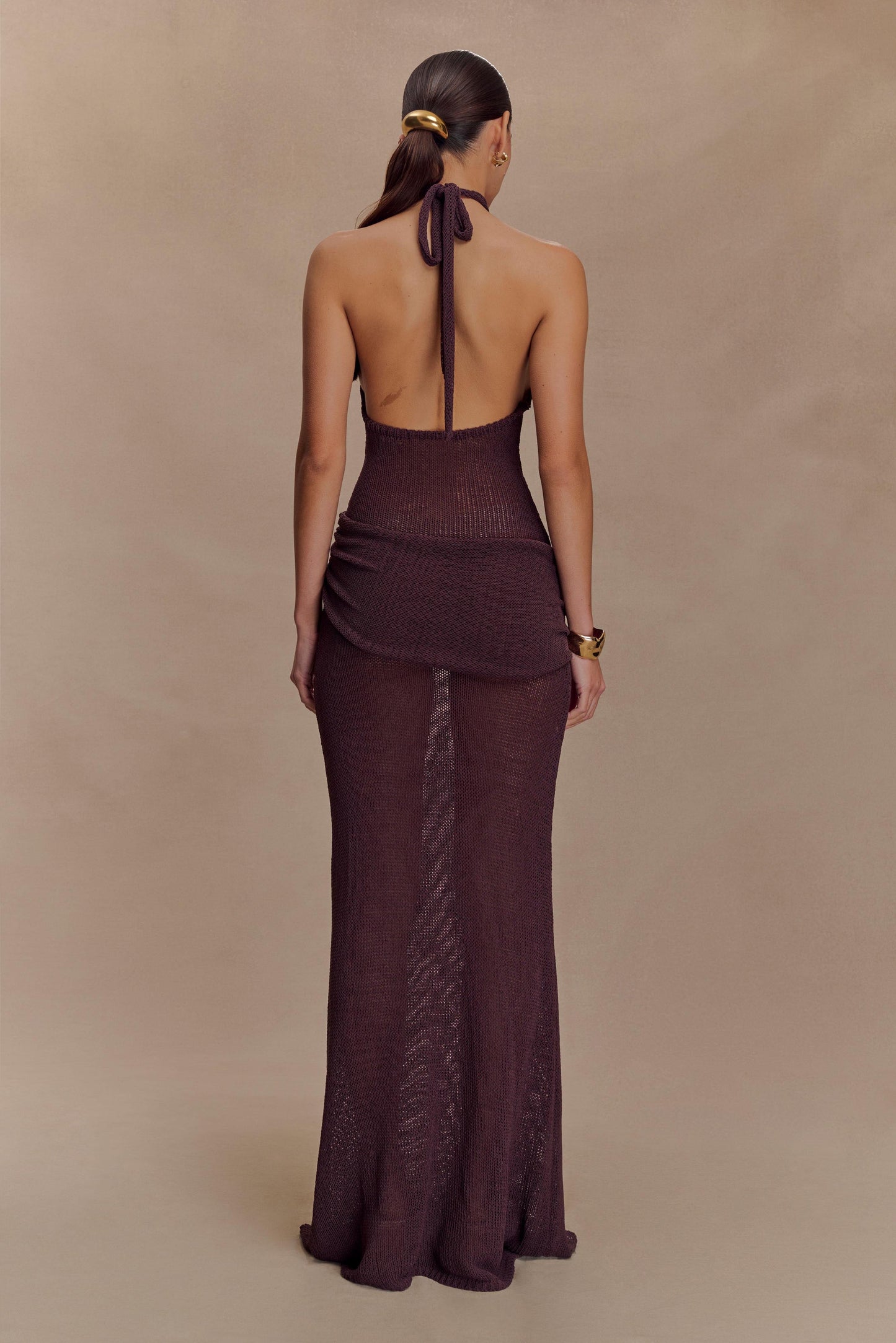 Robe Maxi en Tricot à Manches Frangées Reece - Chocolat