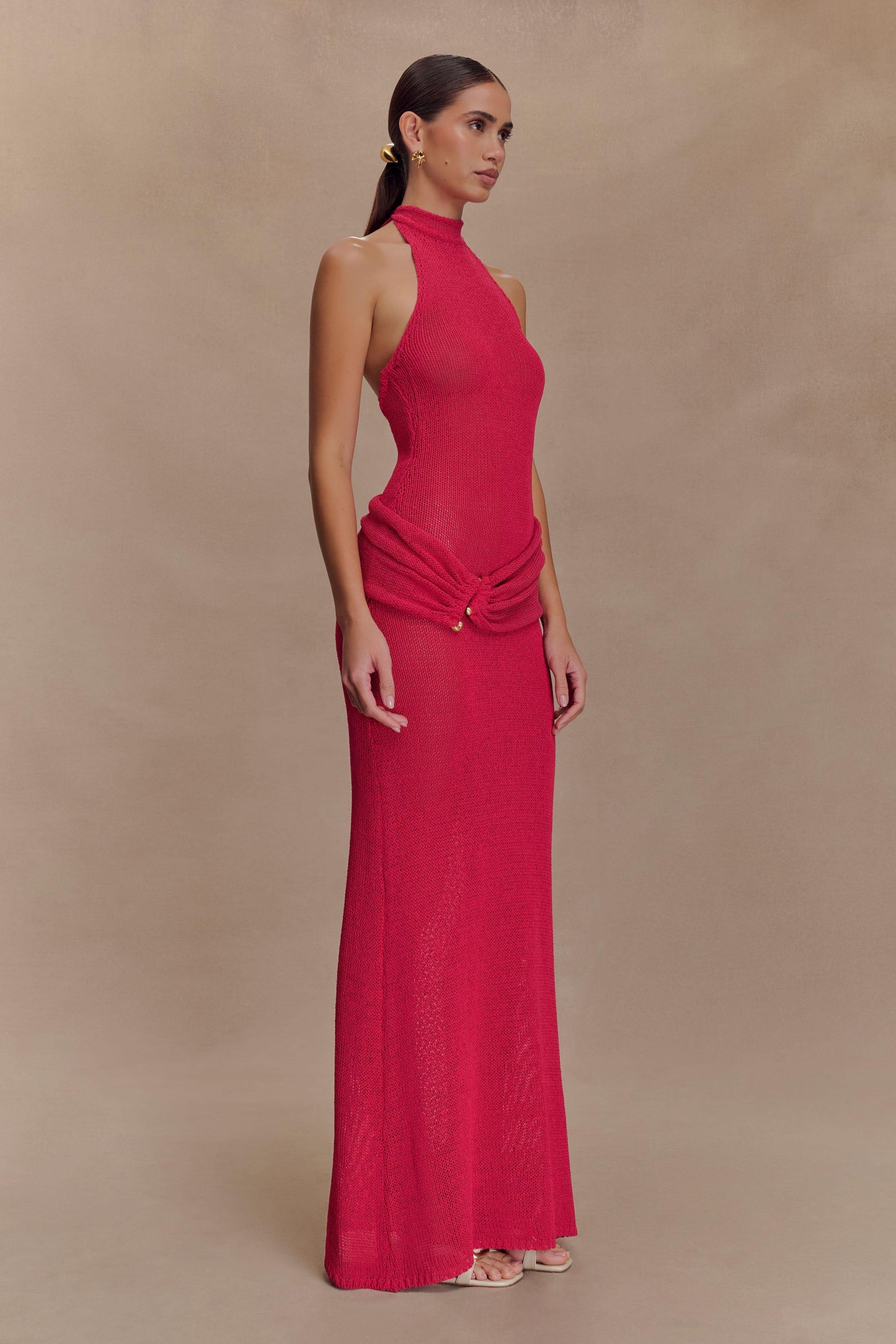 Robe Maxi en Tricot à Manches Frangées Reece - Dragonfruit