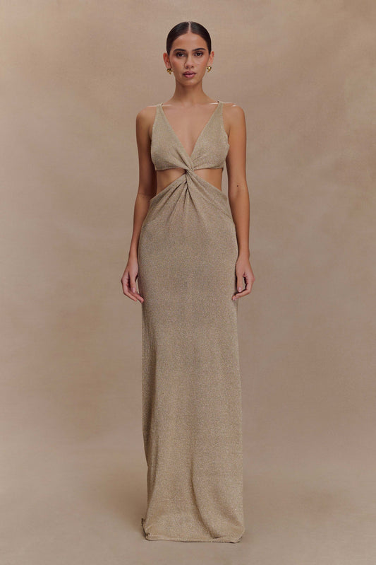 Robe Maxi Tricotée Métallique à Faille Gracelyn - Or