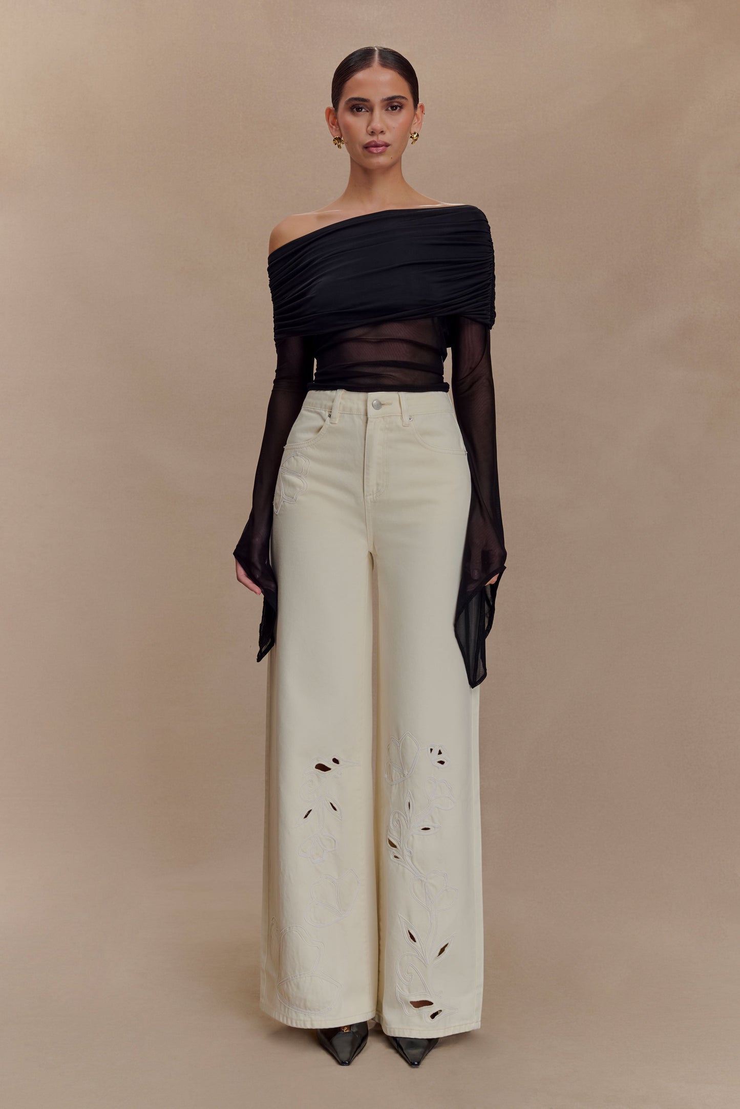 Jeans brodés Carmella - Ecru