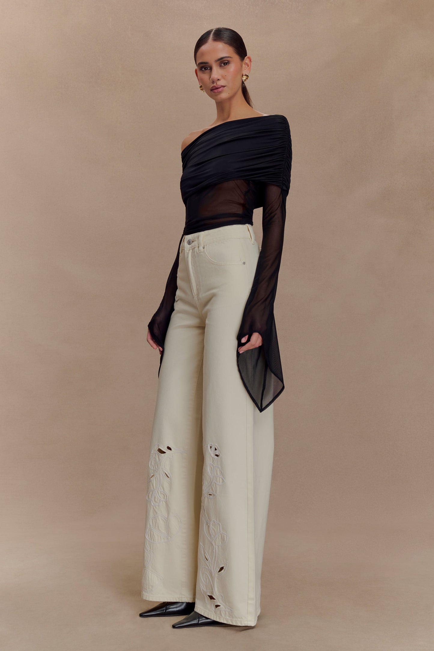 Jeans brodés Carmella - Ecru