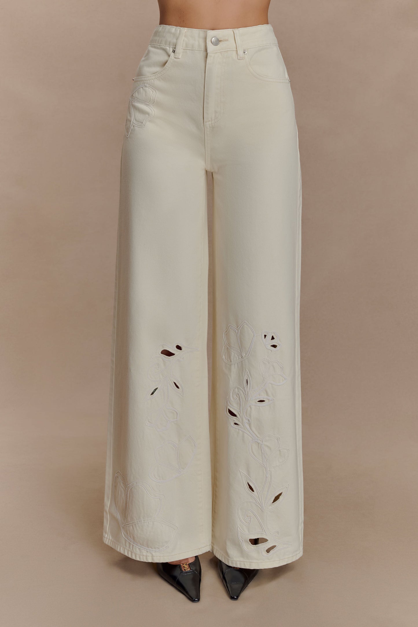 Jeans brodés Carmella - Ecru